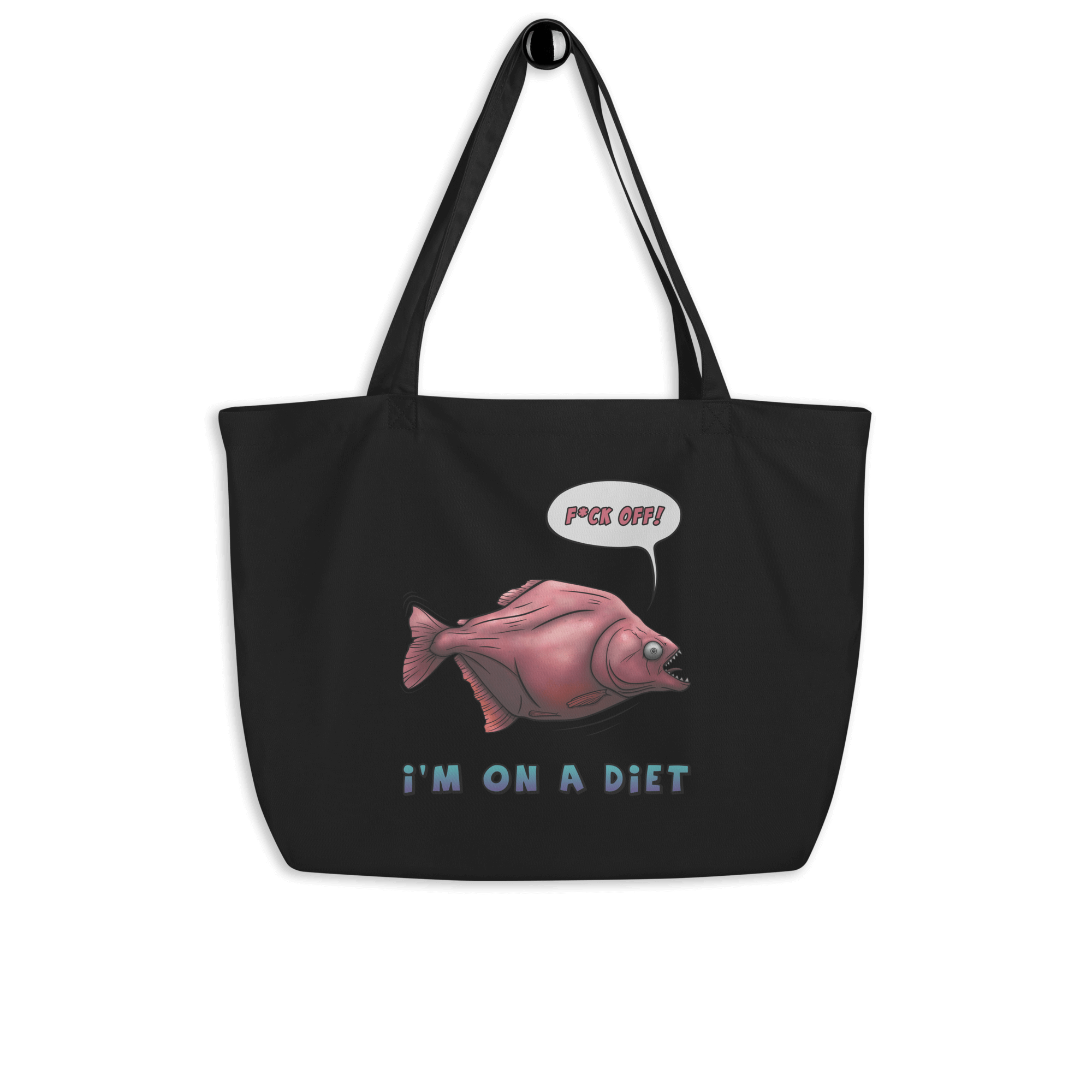 Cool cartoon piranha on tote bag black