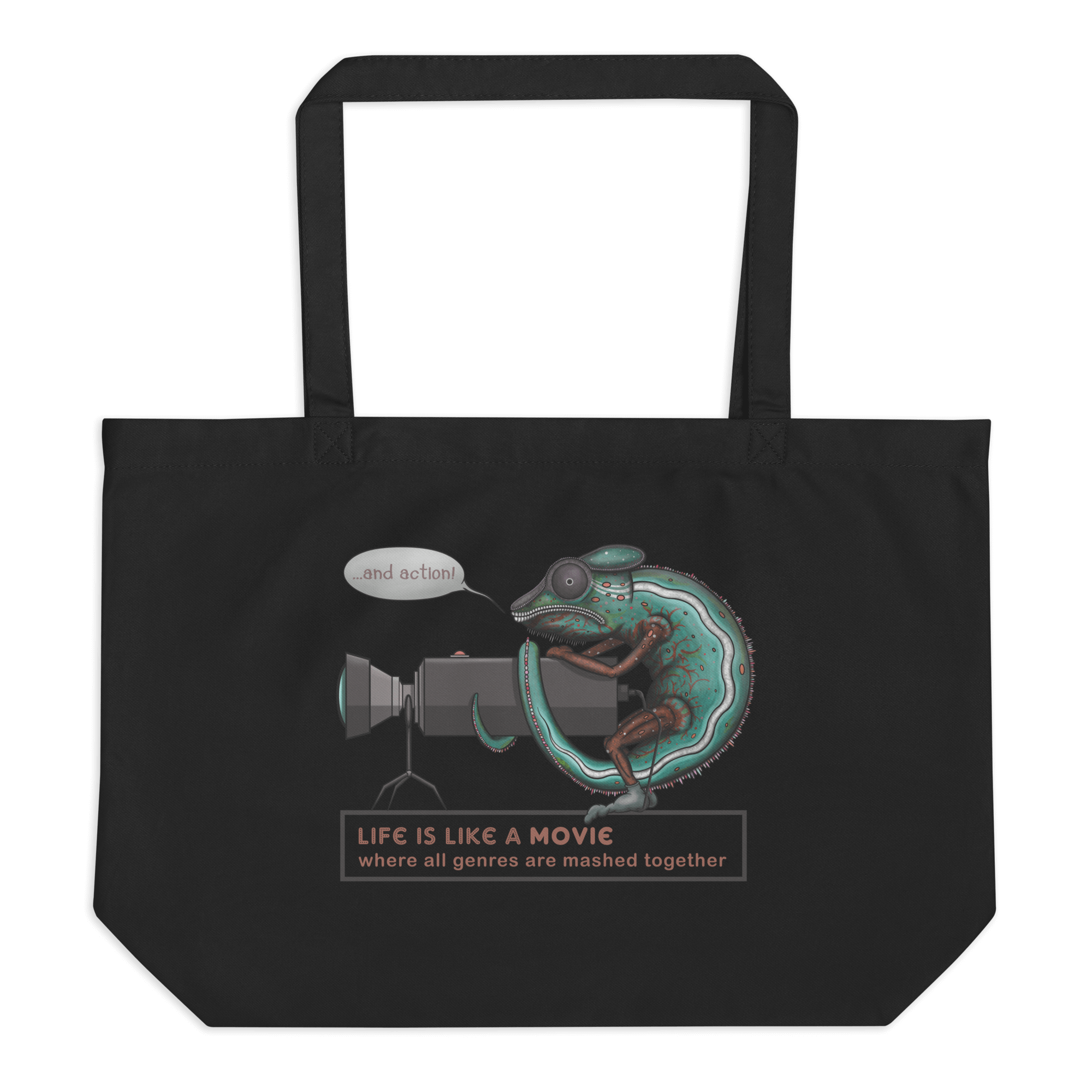 Life is like a movie tote bag black