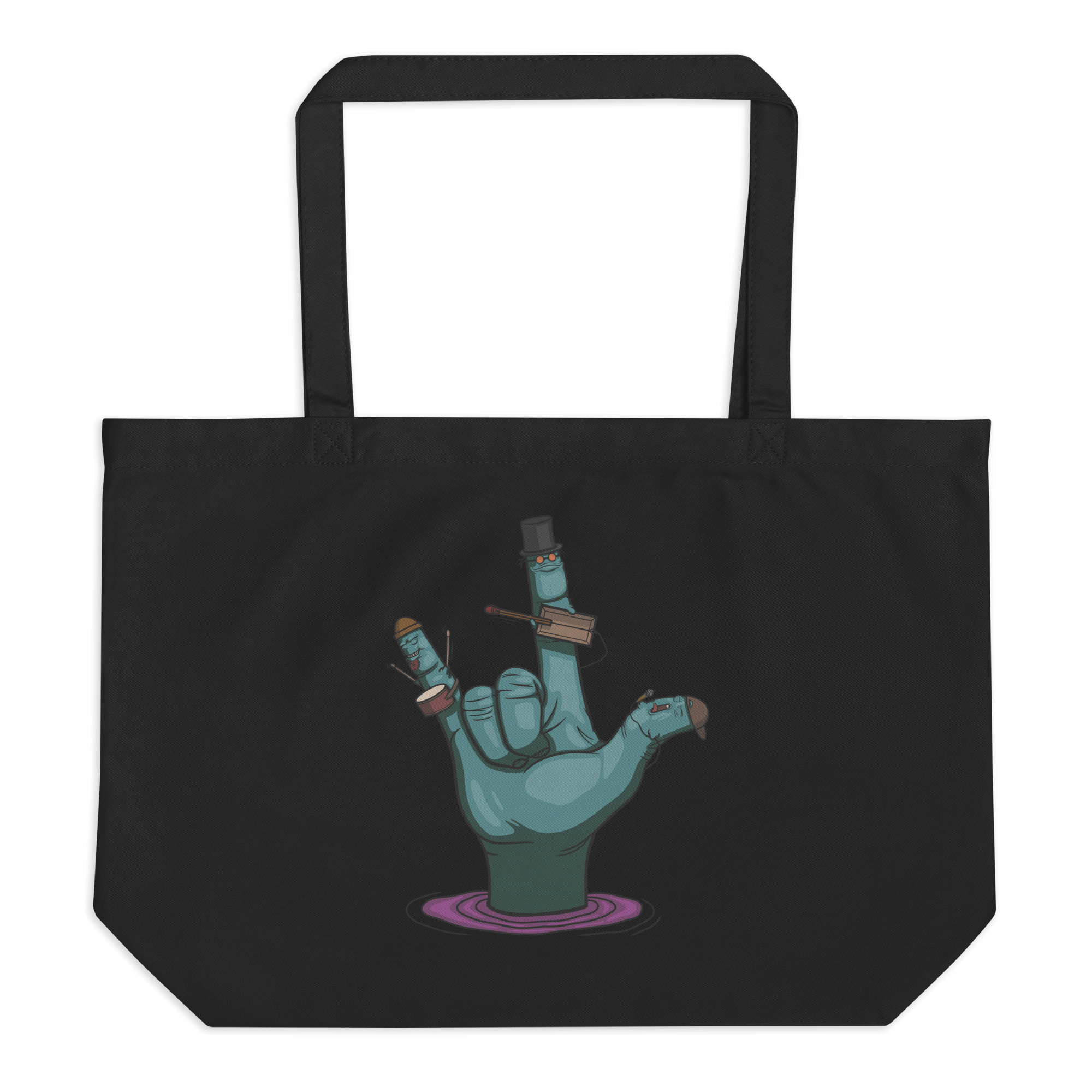 rock and roll hand tote bag black