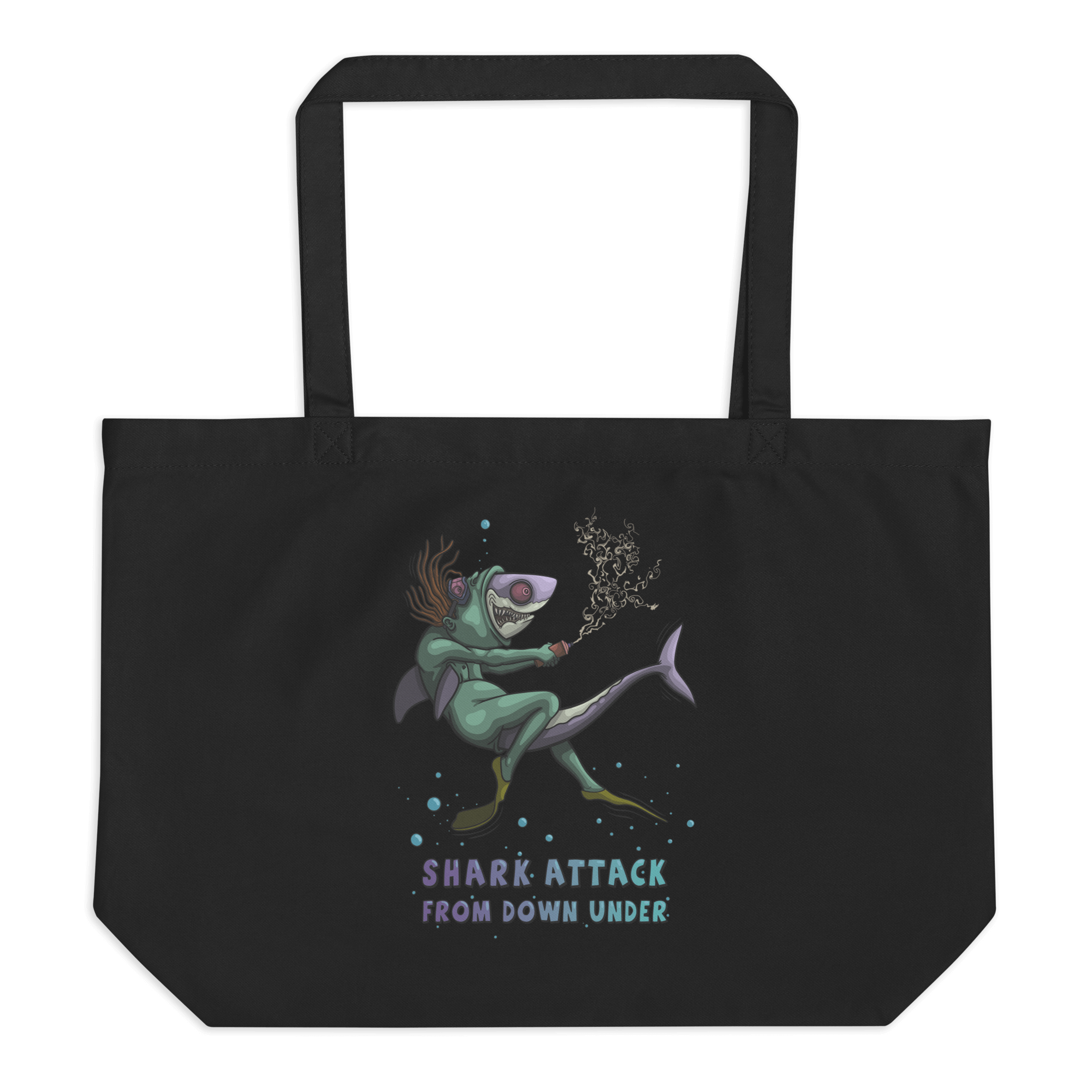 shark attack from down under tote bag black