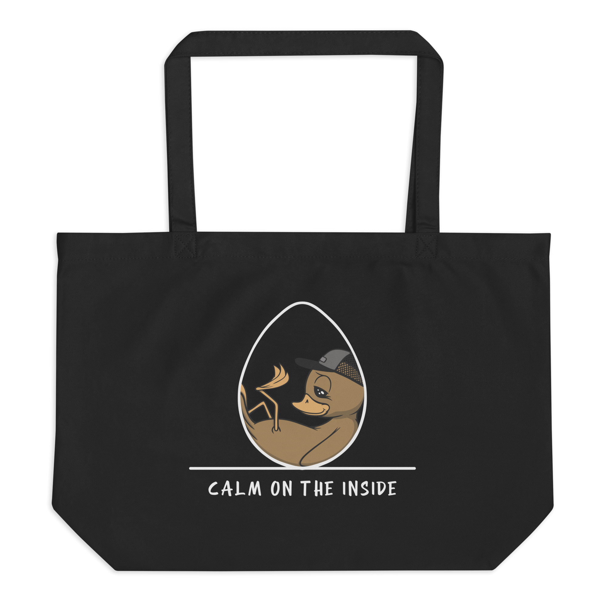 cute baby duckling drawing on black tote bag