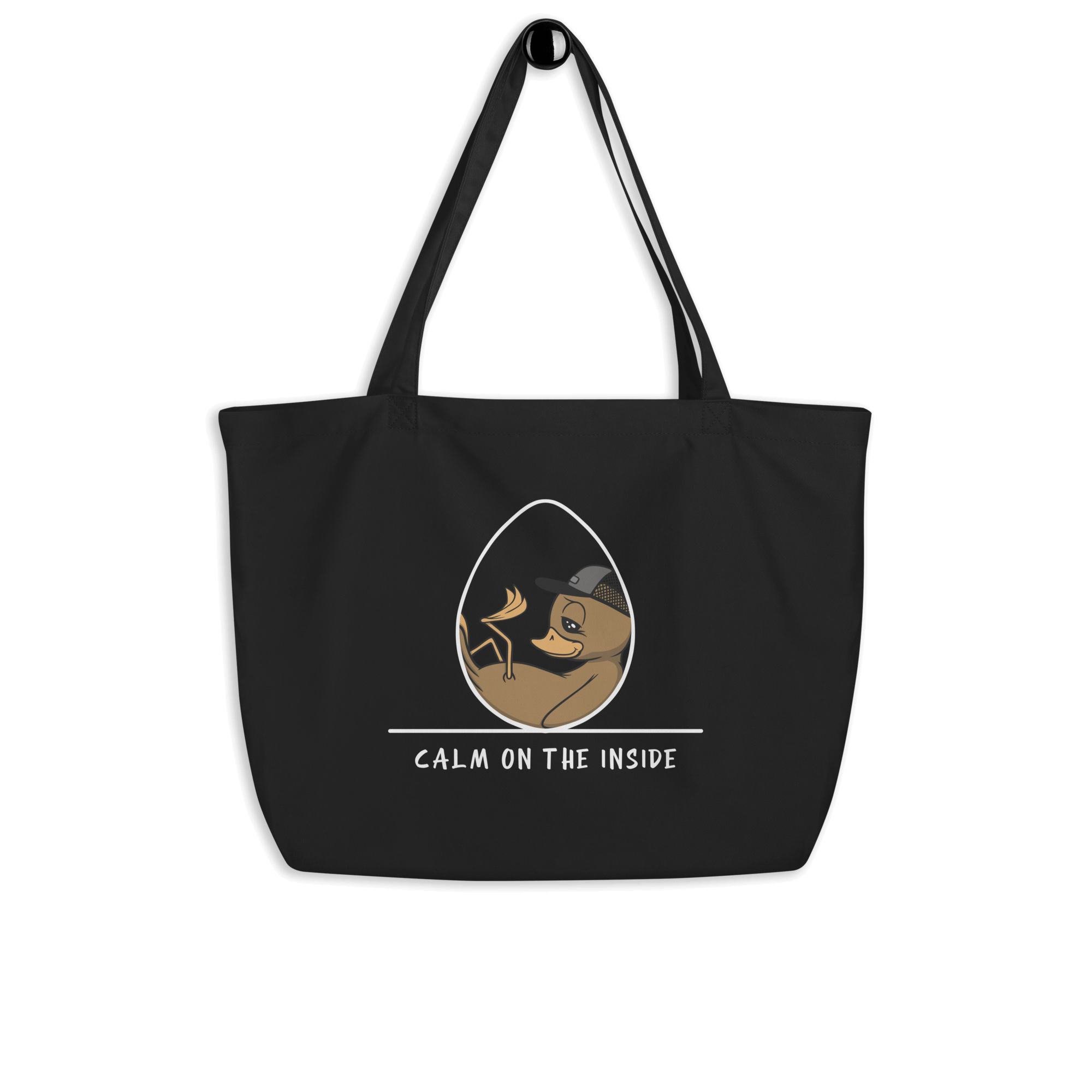 cool cartoon baby duck on black tote bag