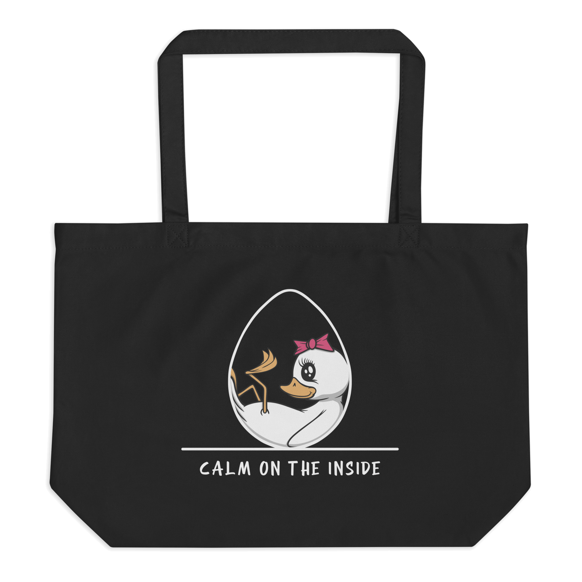 cute baby duckling drawing on black tote bag