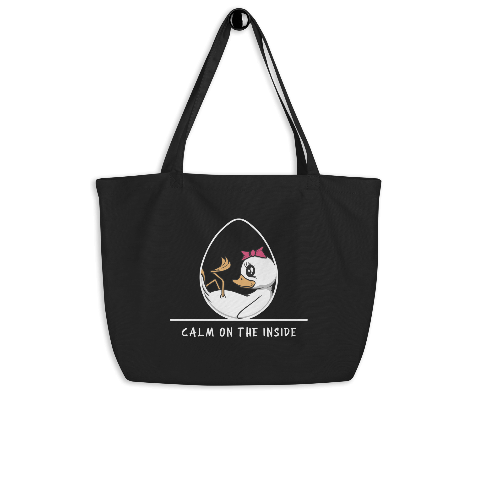 cool cartoon baby duck on black tote bag