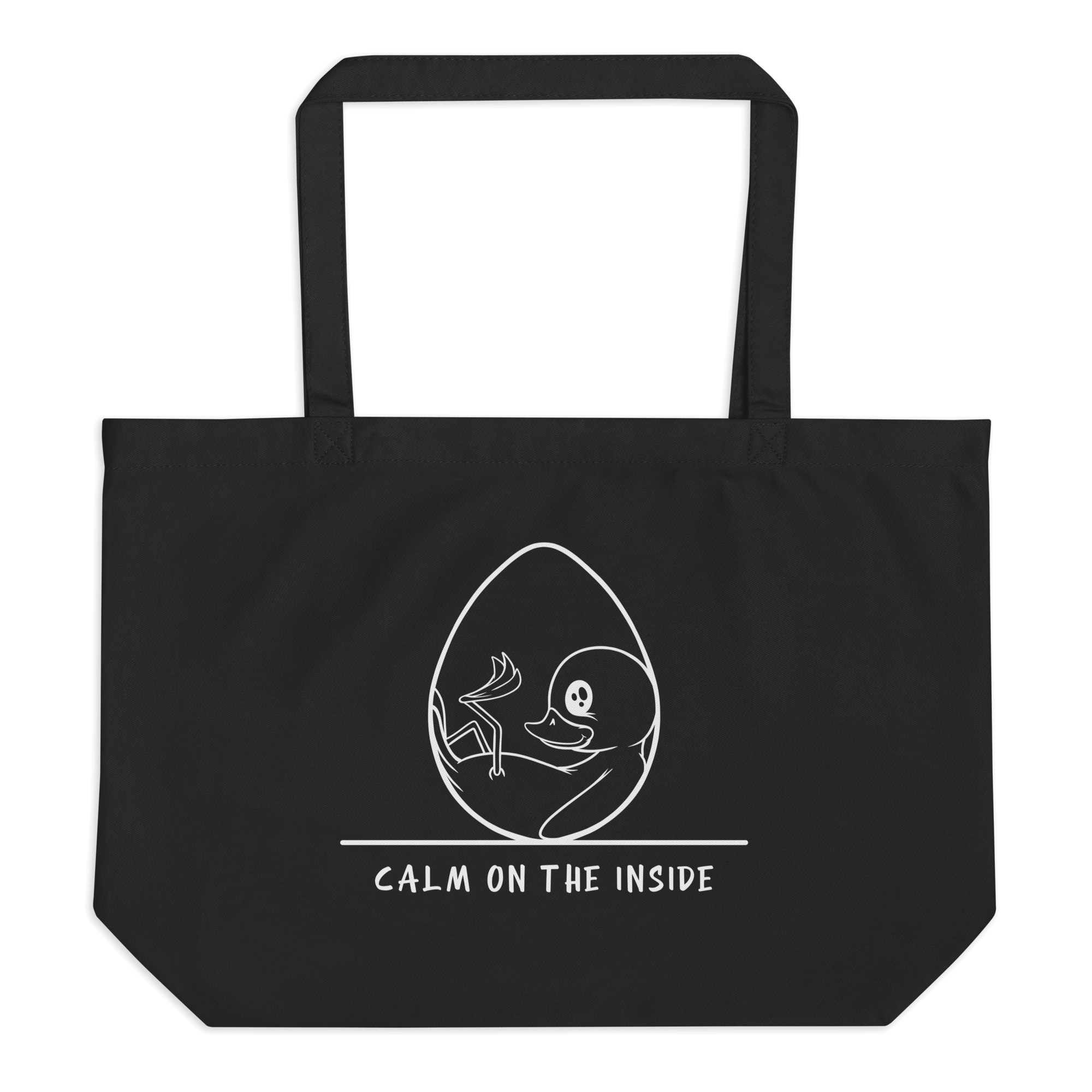 cute baby duckling drawing on black tote bag