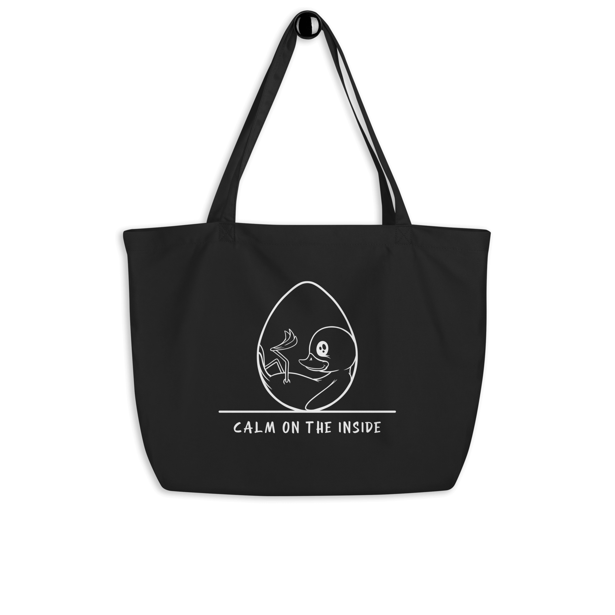 cool cartoon baby duck on black tote bag