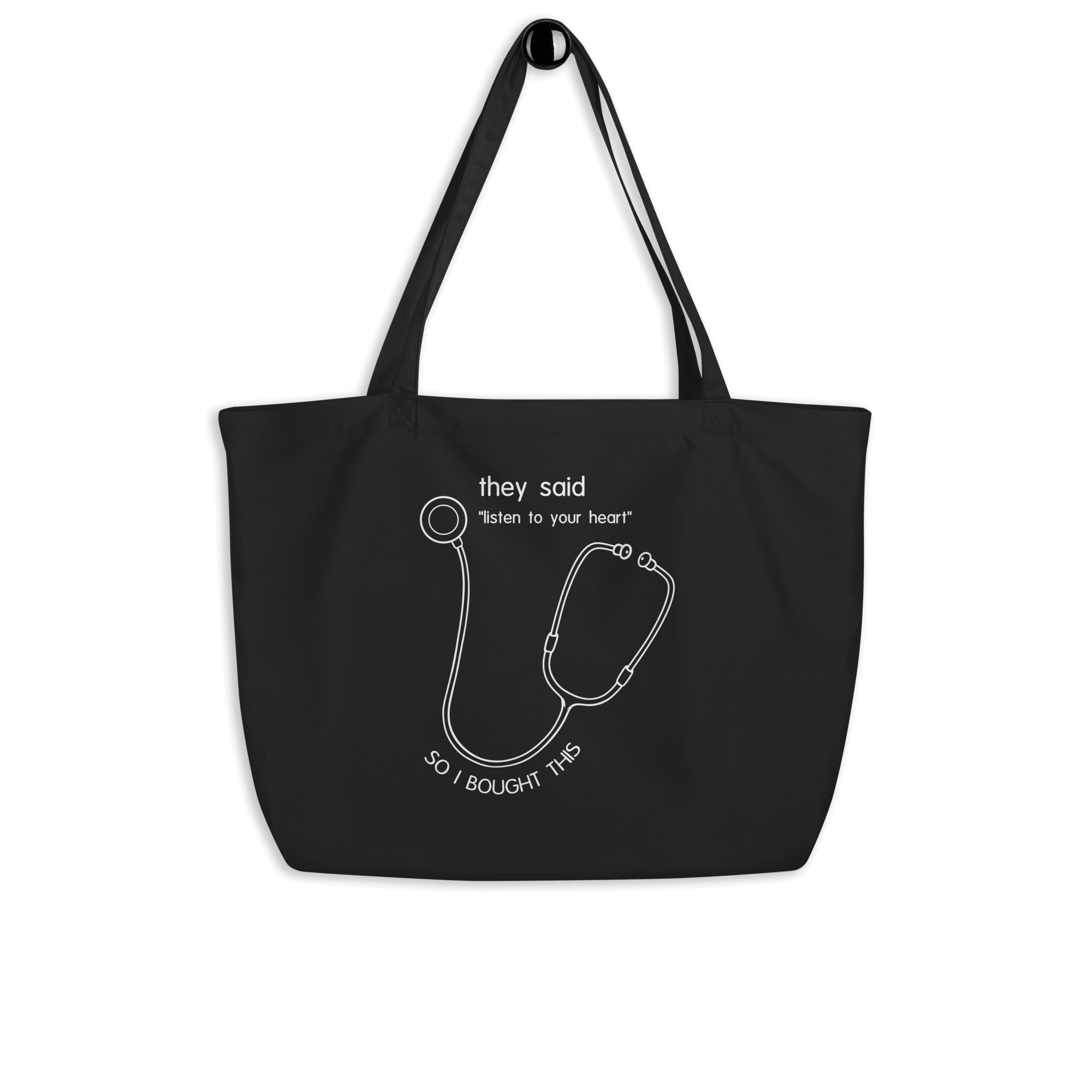 cartoon stethoscope humor tote bag black