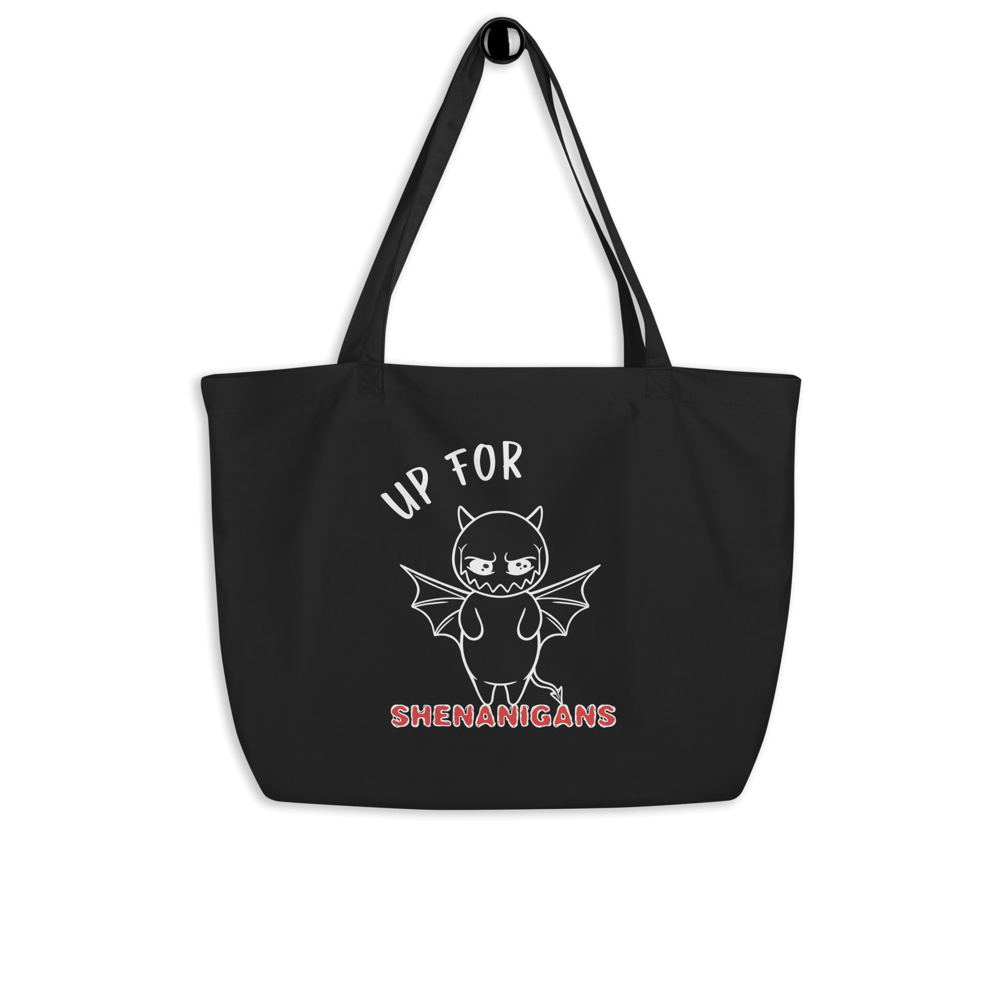 cartoon devil drawing on tote bag black