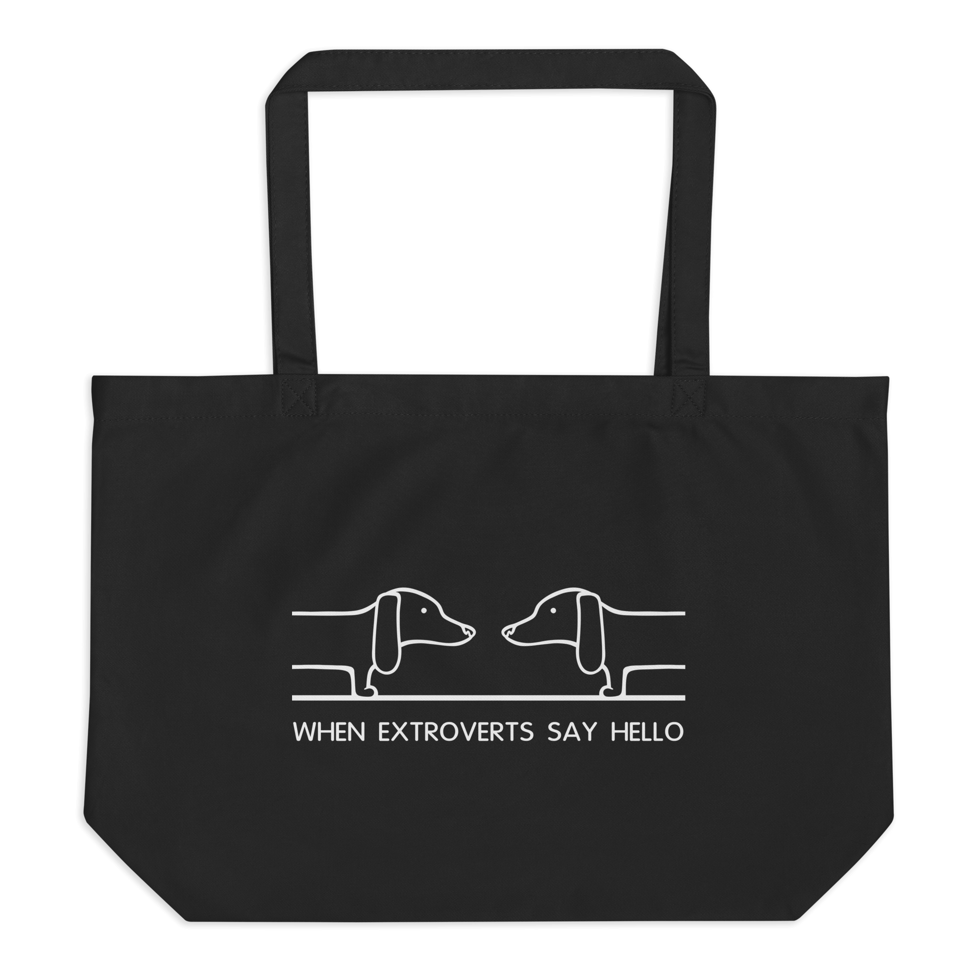 When extroverts Say Hello black tote bag