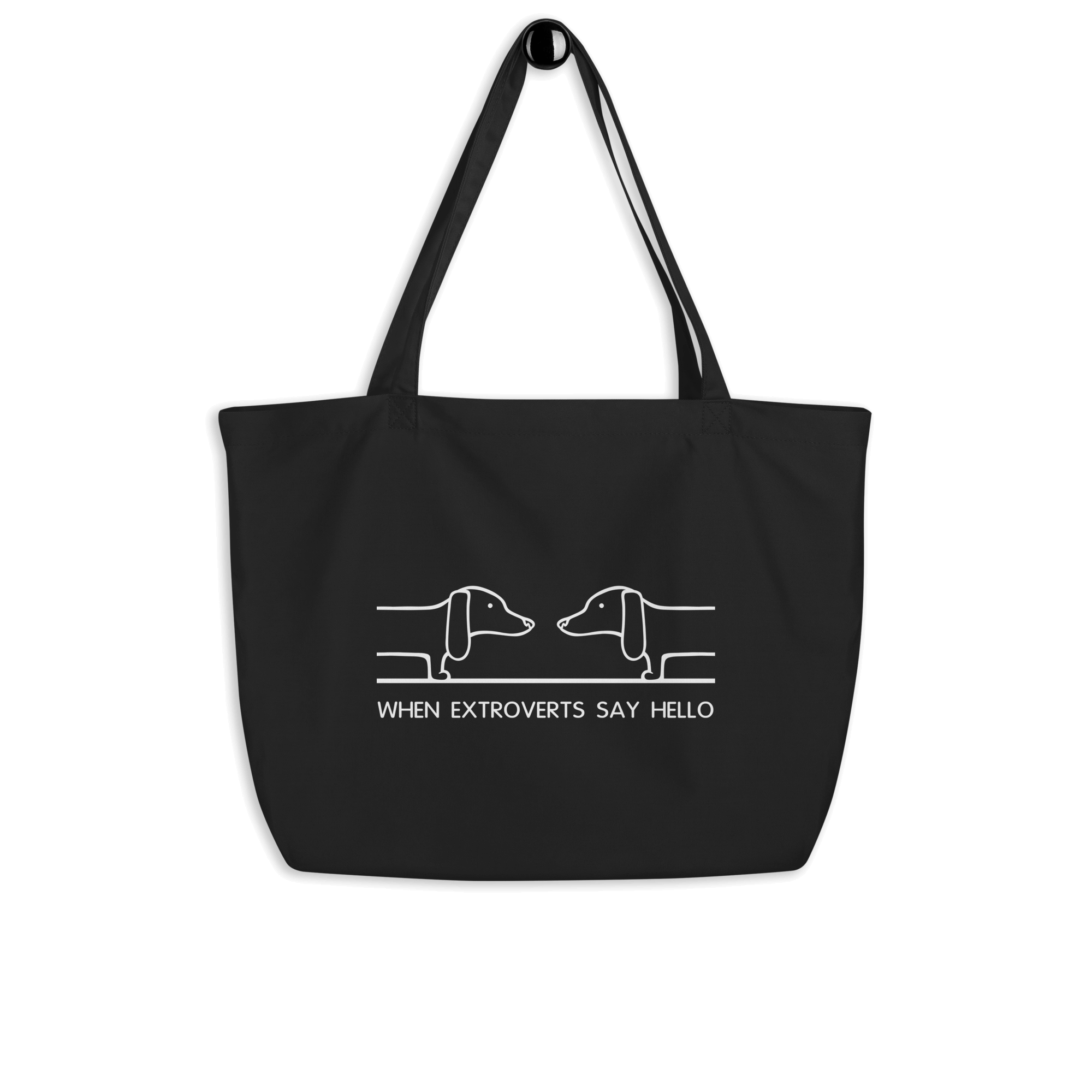 extroverts greeting dachs dog on tote bag black