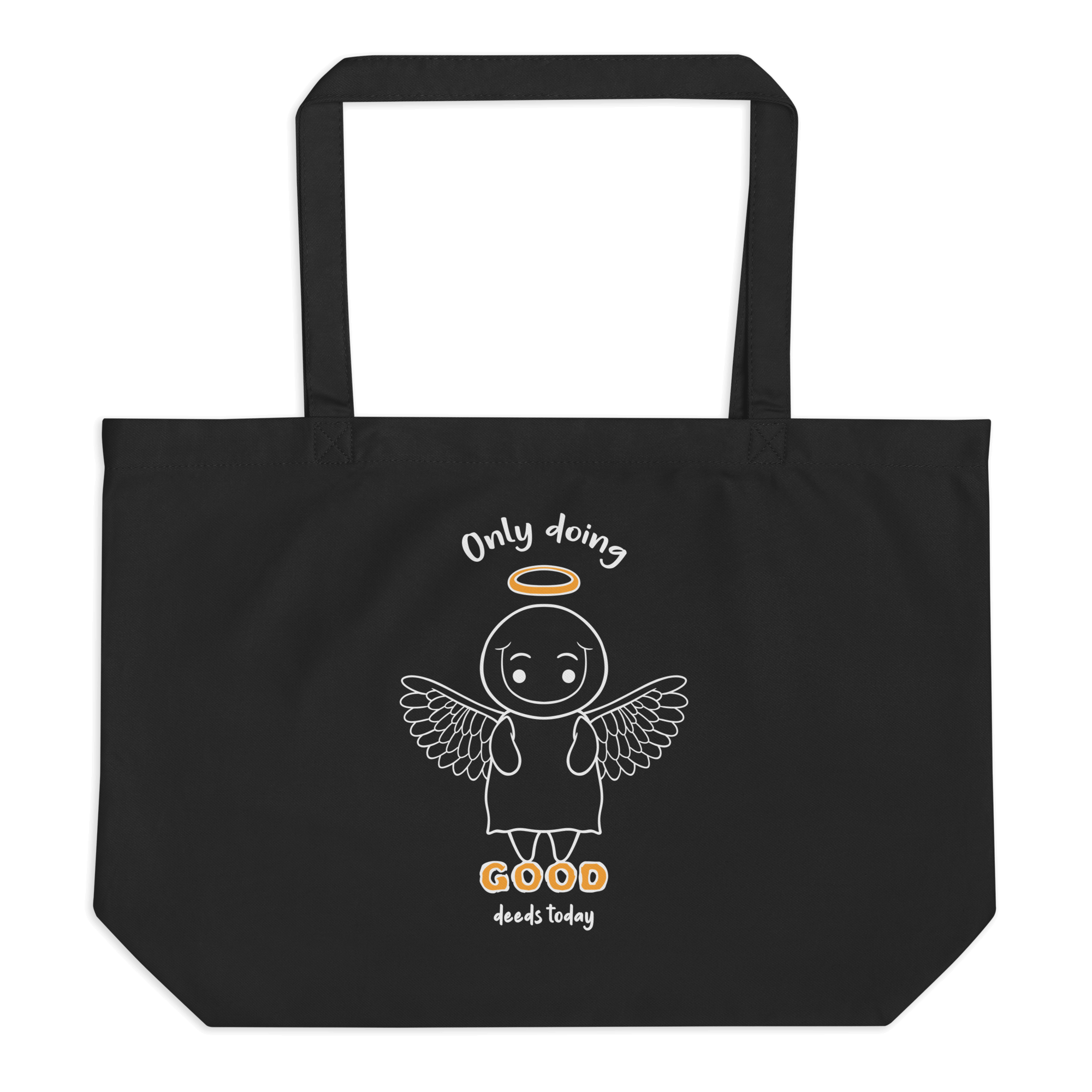 only doing good deeds cartoon on tote bag black