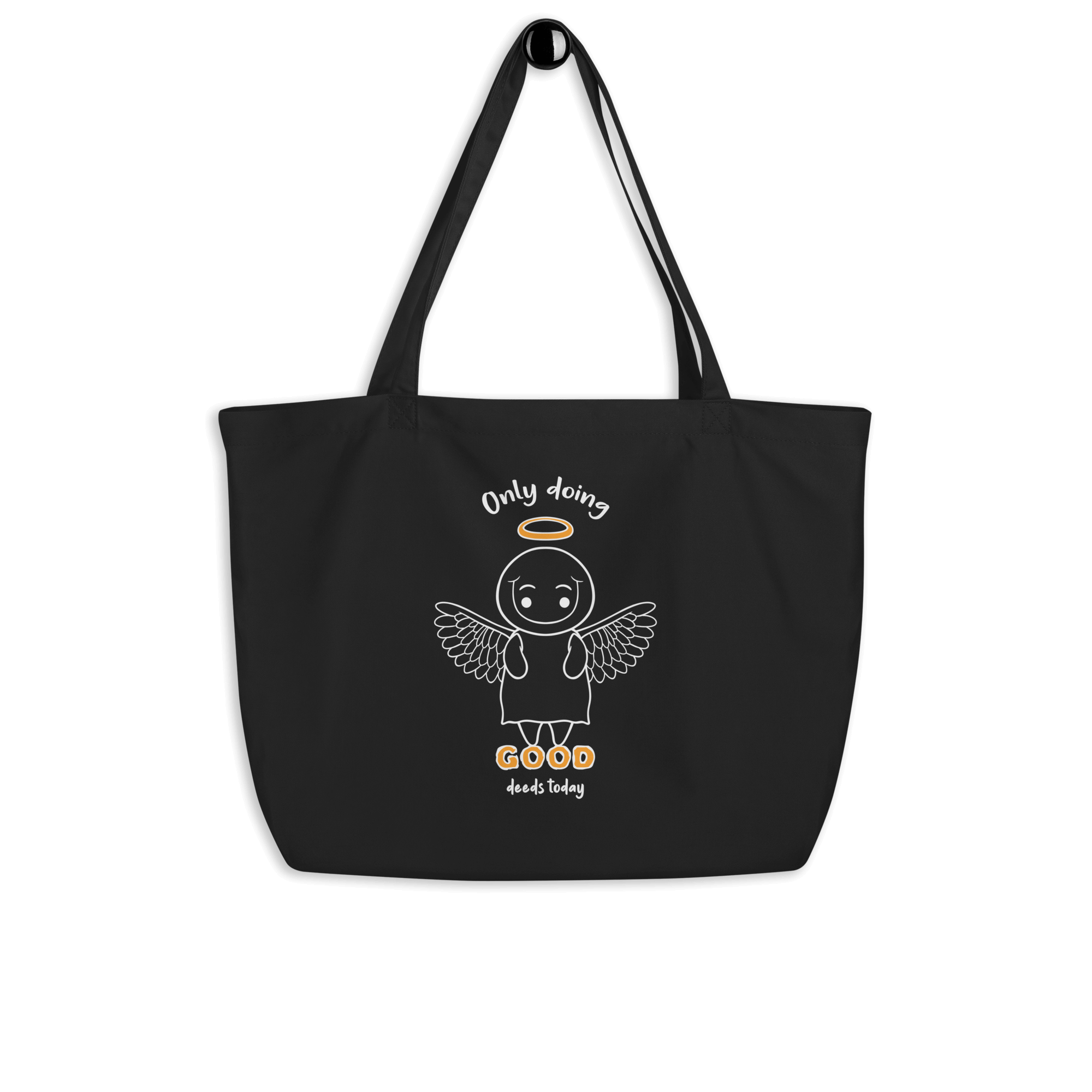 Cute angel in cartoon style on tote bag black