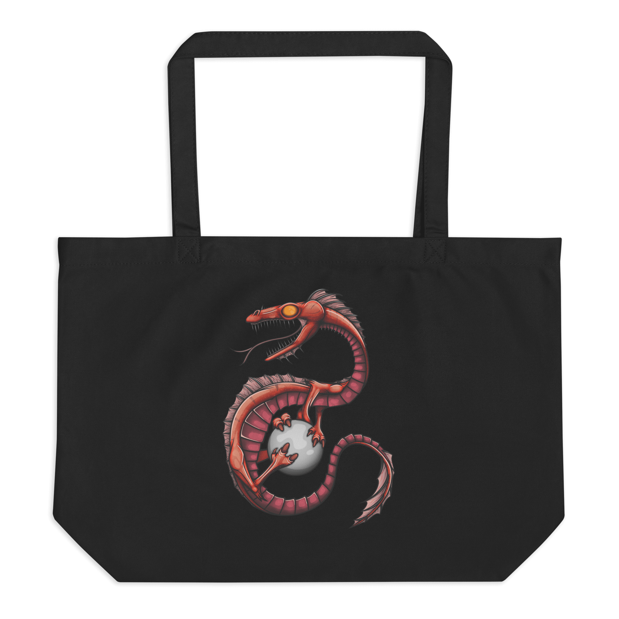 epic dragon design on black tote bag