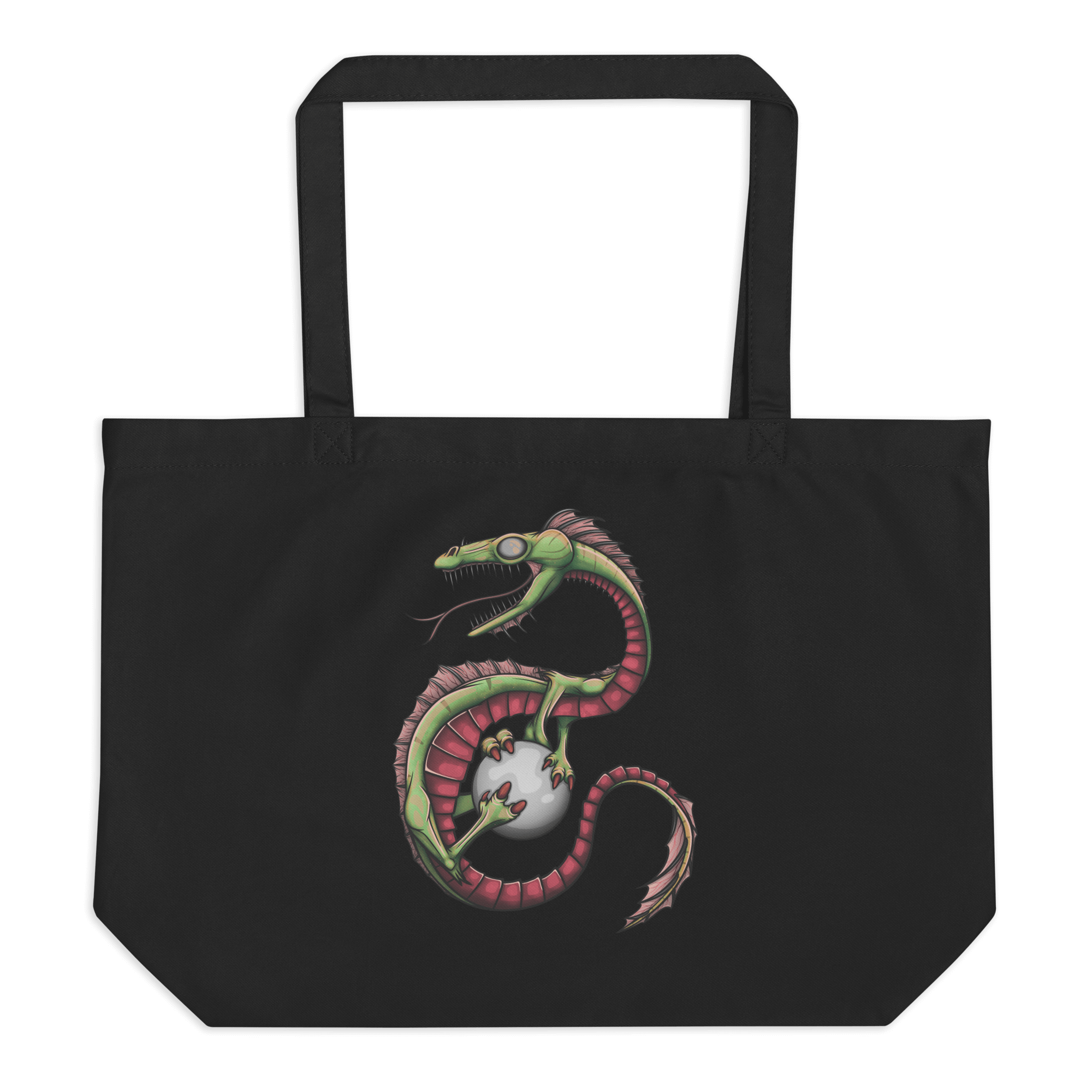 epic dragon design on black tote bag