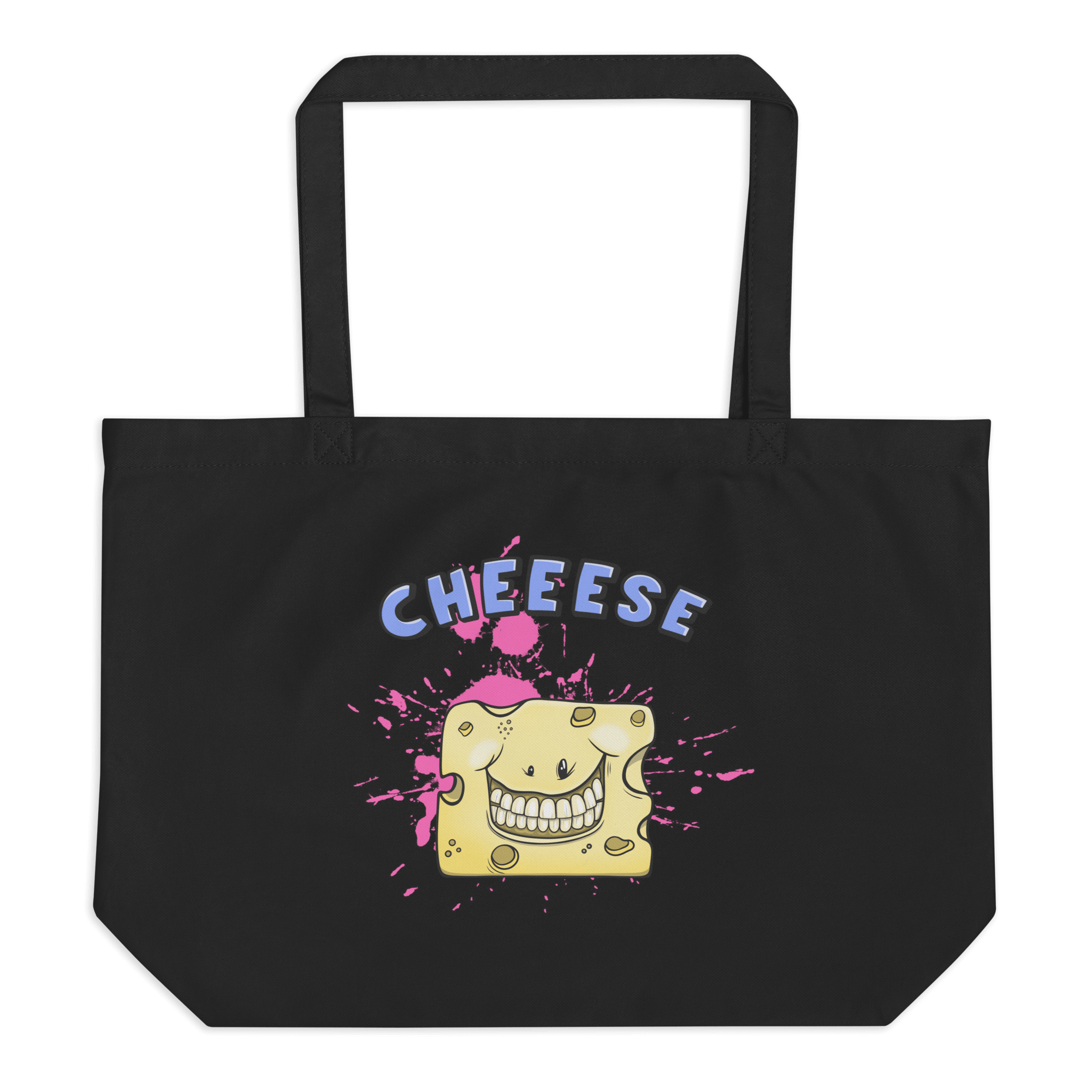 Funny cartoon cheese smiling on tote bag black