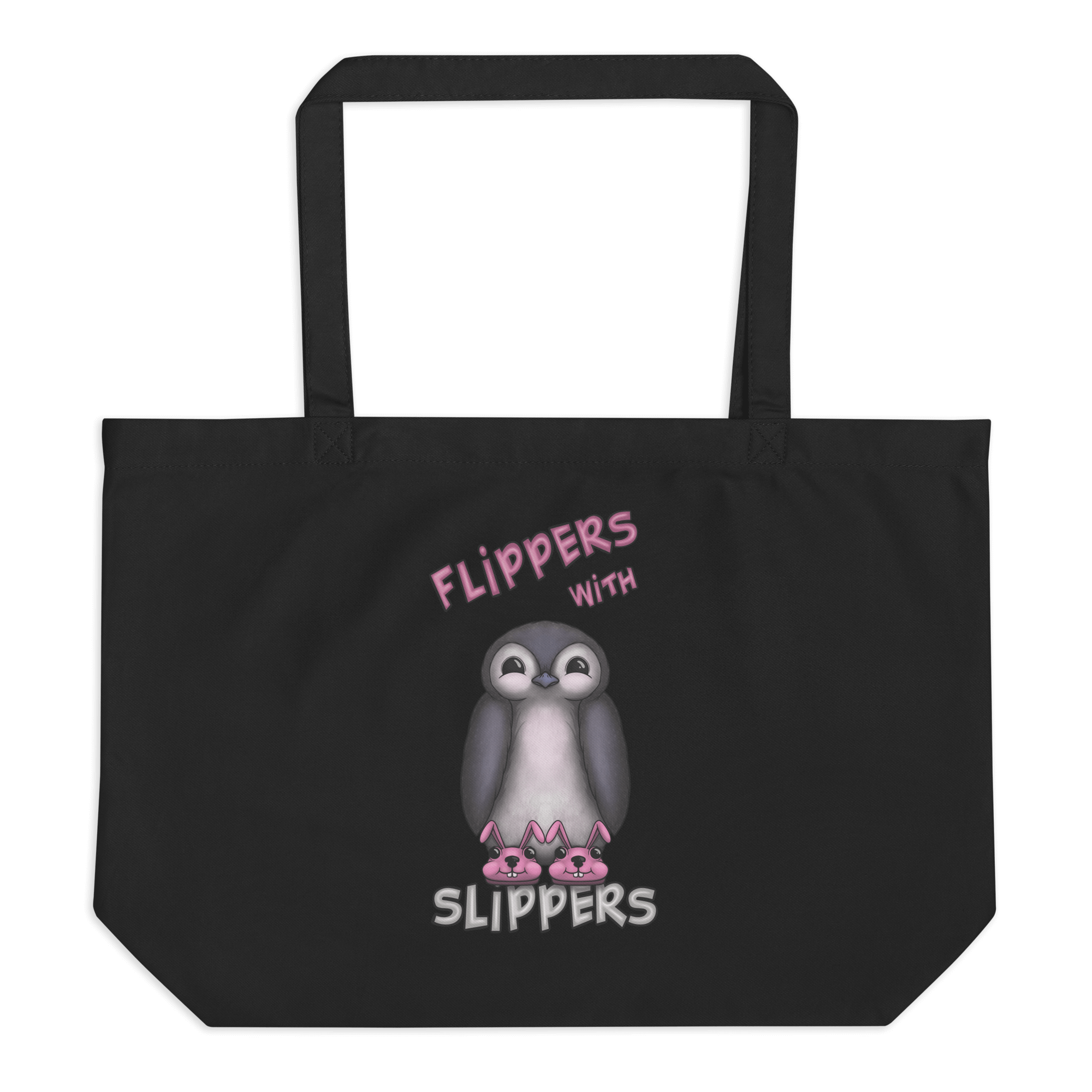 Flippers with slippers drawing on tote bag black