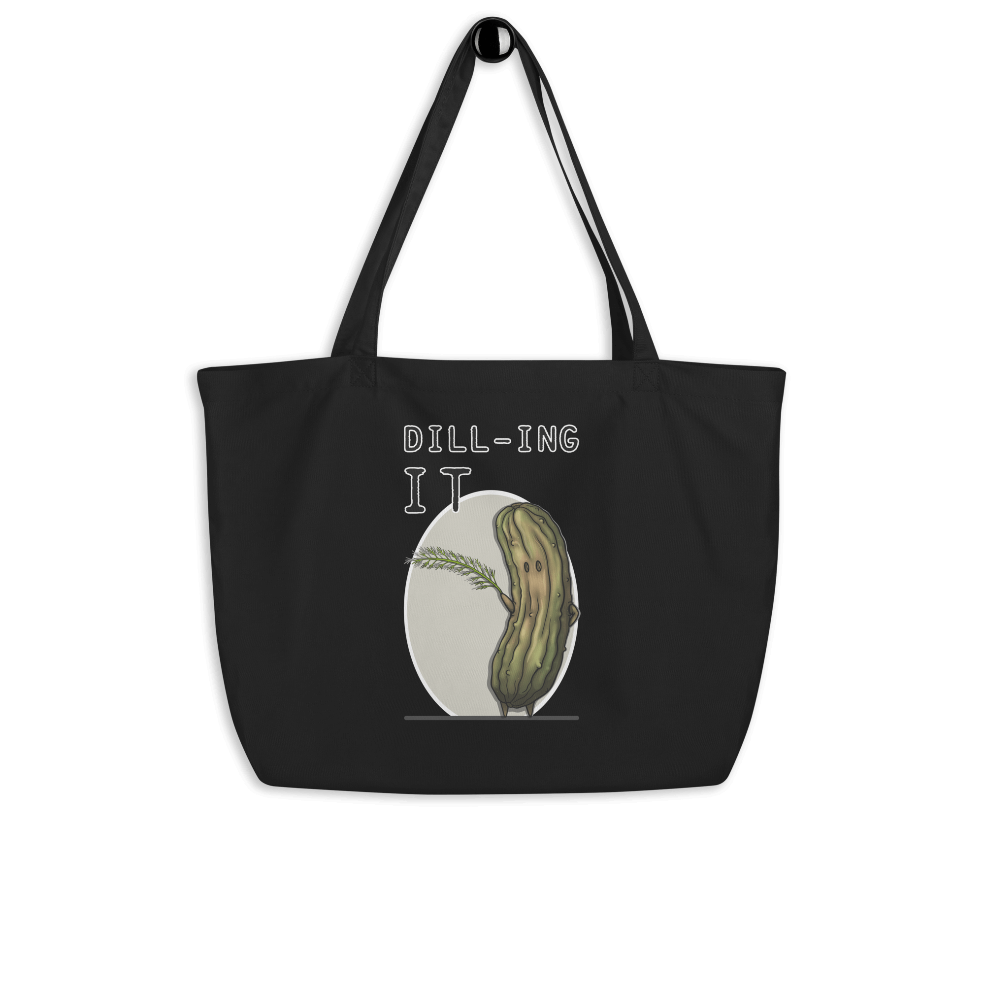 cool cartoon pickle with dill on tote bag black