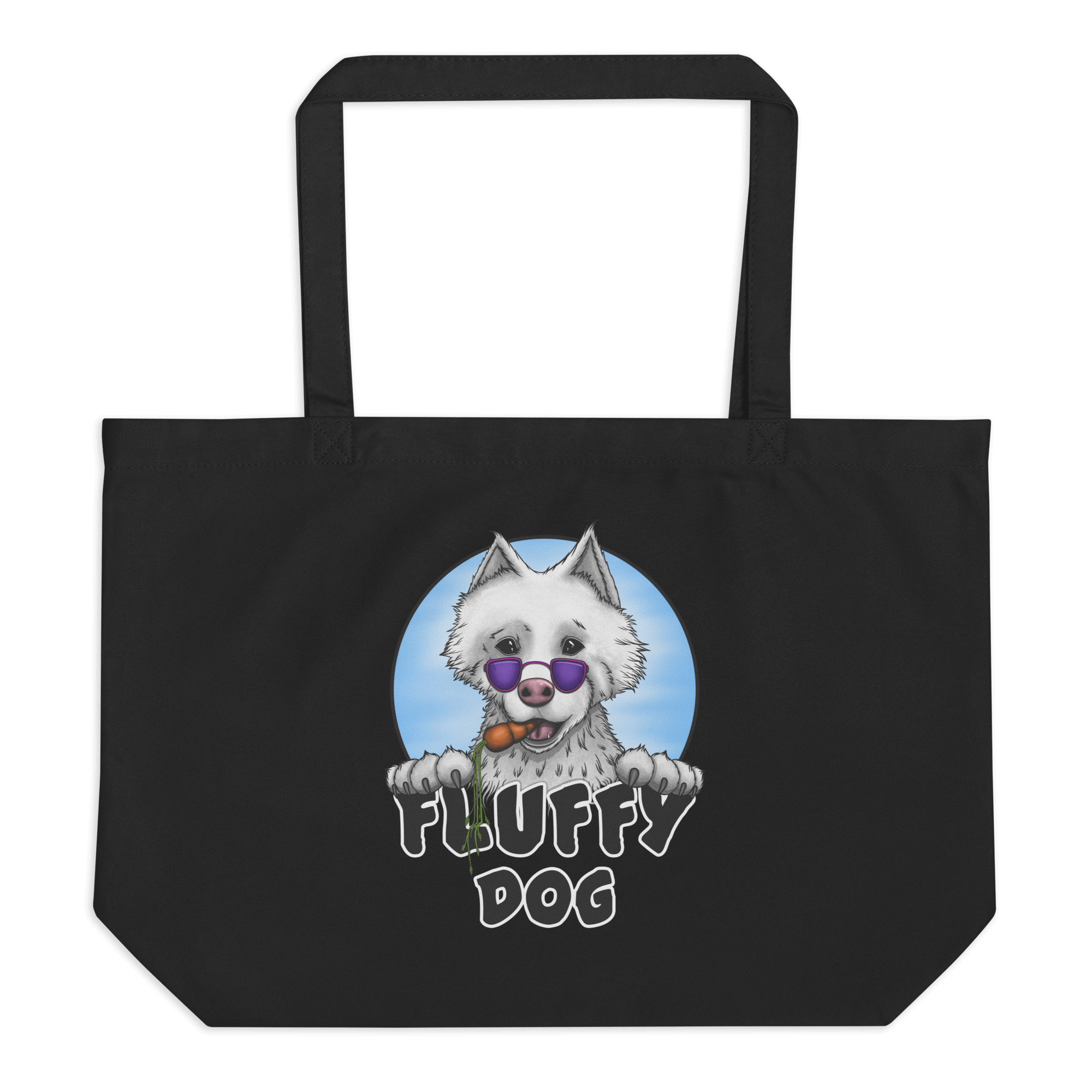 Fluffy dog samoyed on tote bag black