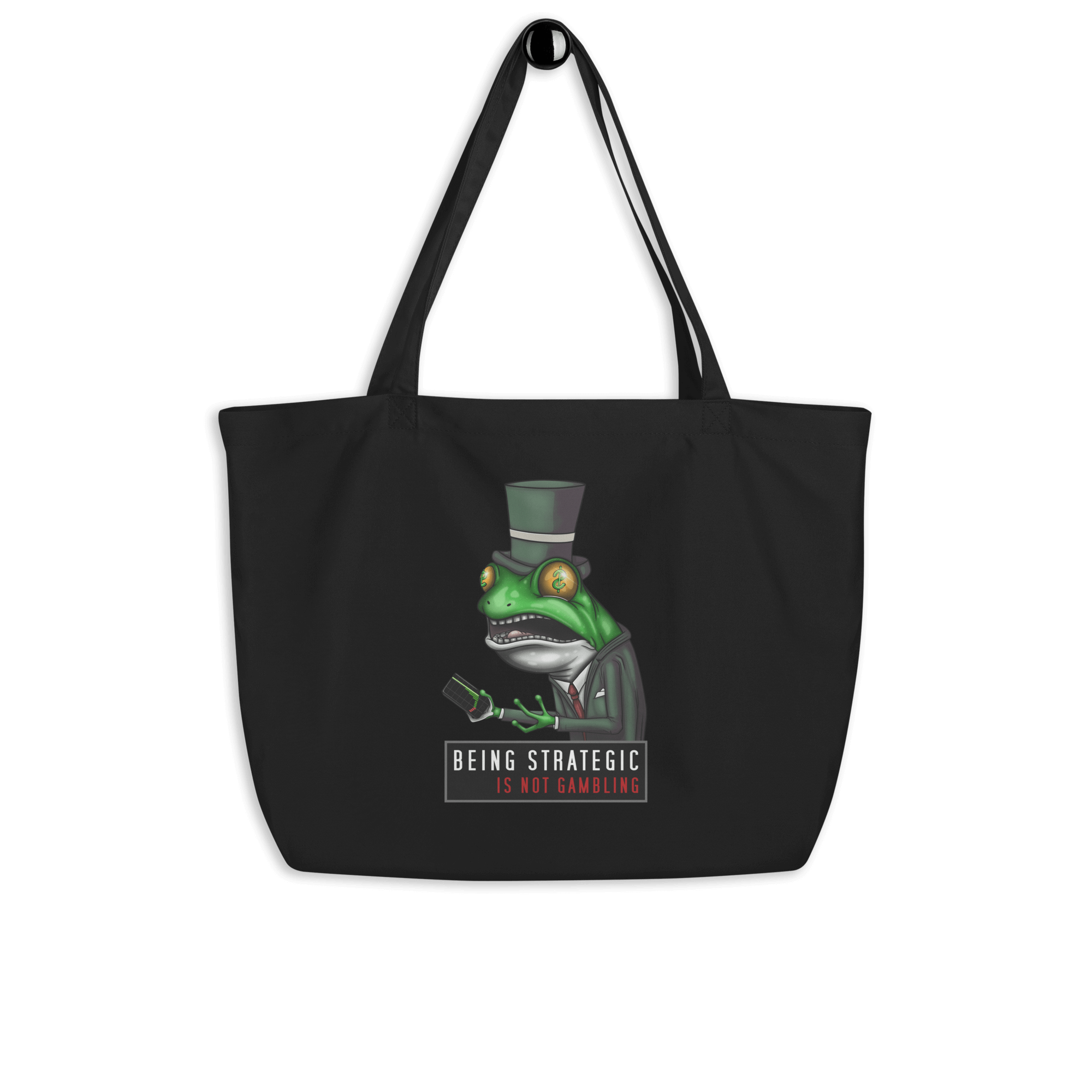 cartoon investor frog drawing on tote bag black