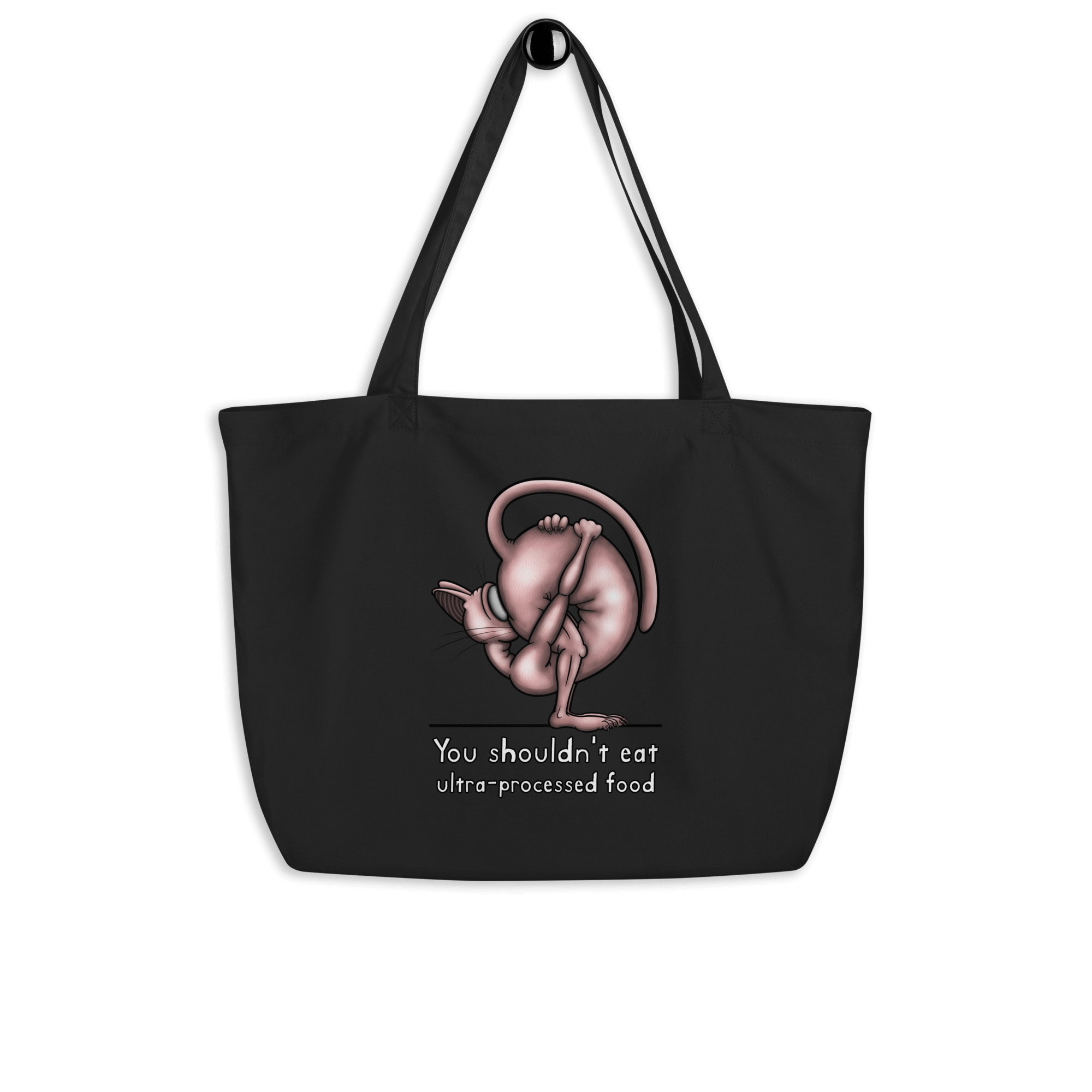 funny cartoon cat drawing on tote bag black