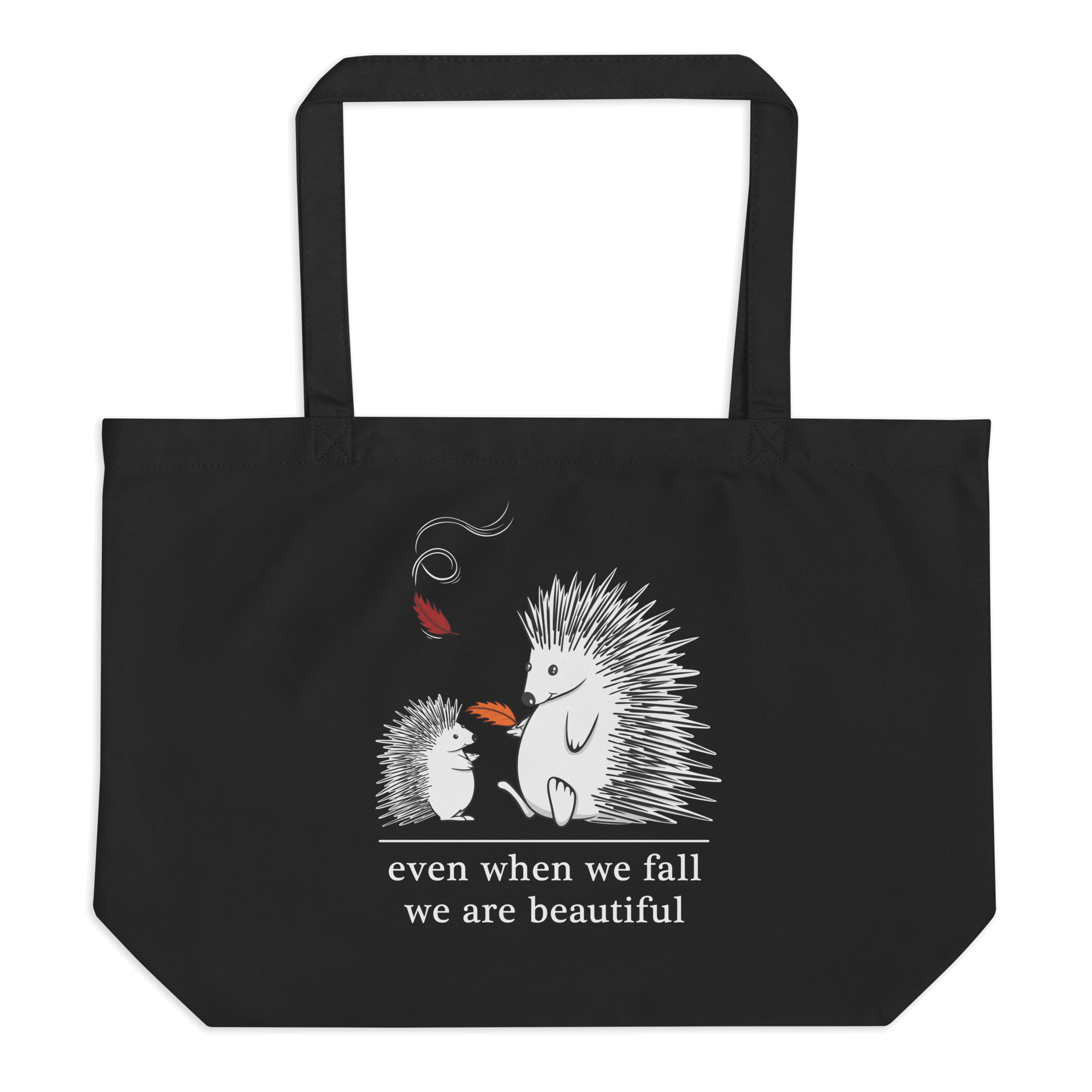 Cute cartoon hedgehog drawing on tote bag black