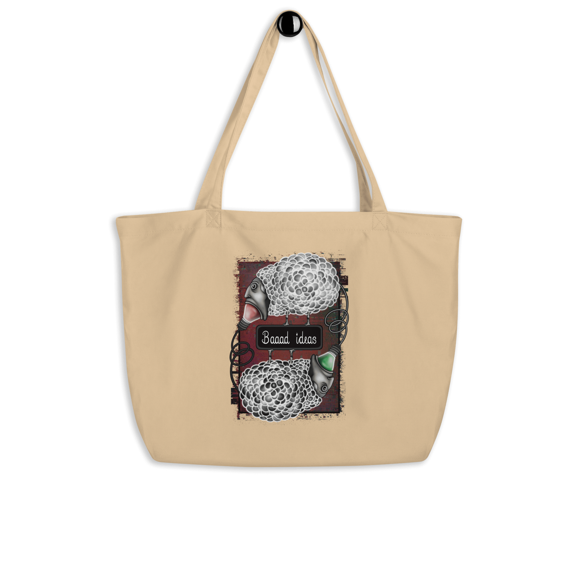 cool cartoon sheep with lightbulbs on natural tote bag