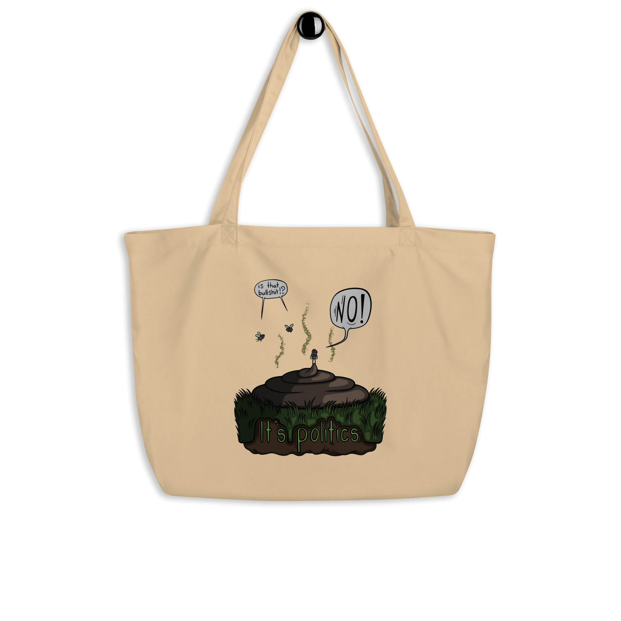 cartoon design of flies and bullshit tote bag natural