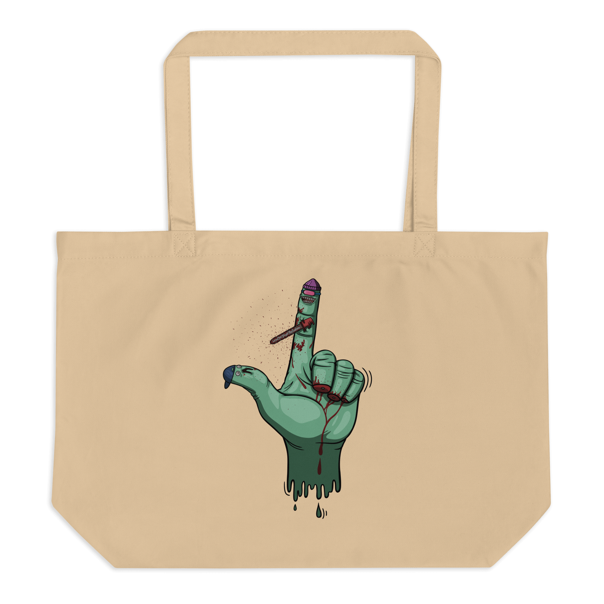 Cartoon hand with bloody fingers tote bag natural