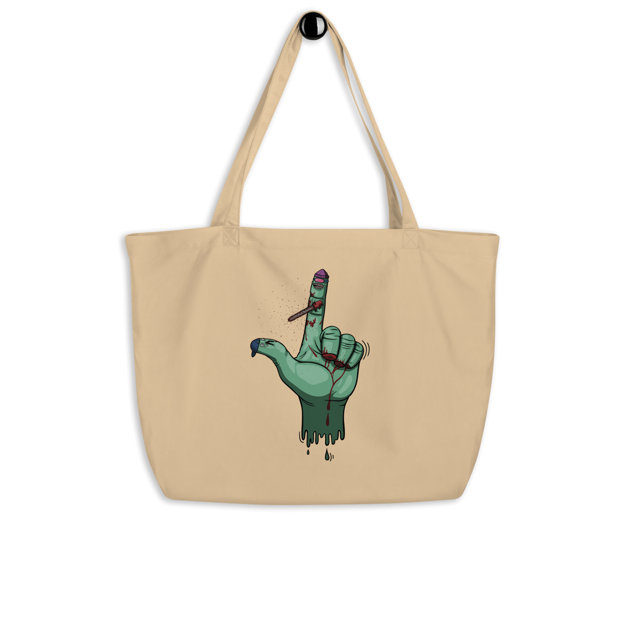 Crazy cartoon Halloween fingers tote bag natural