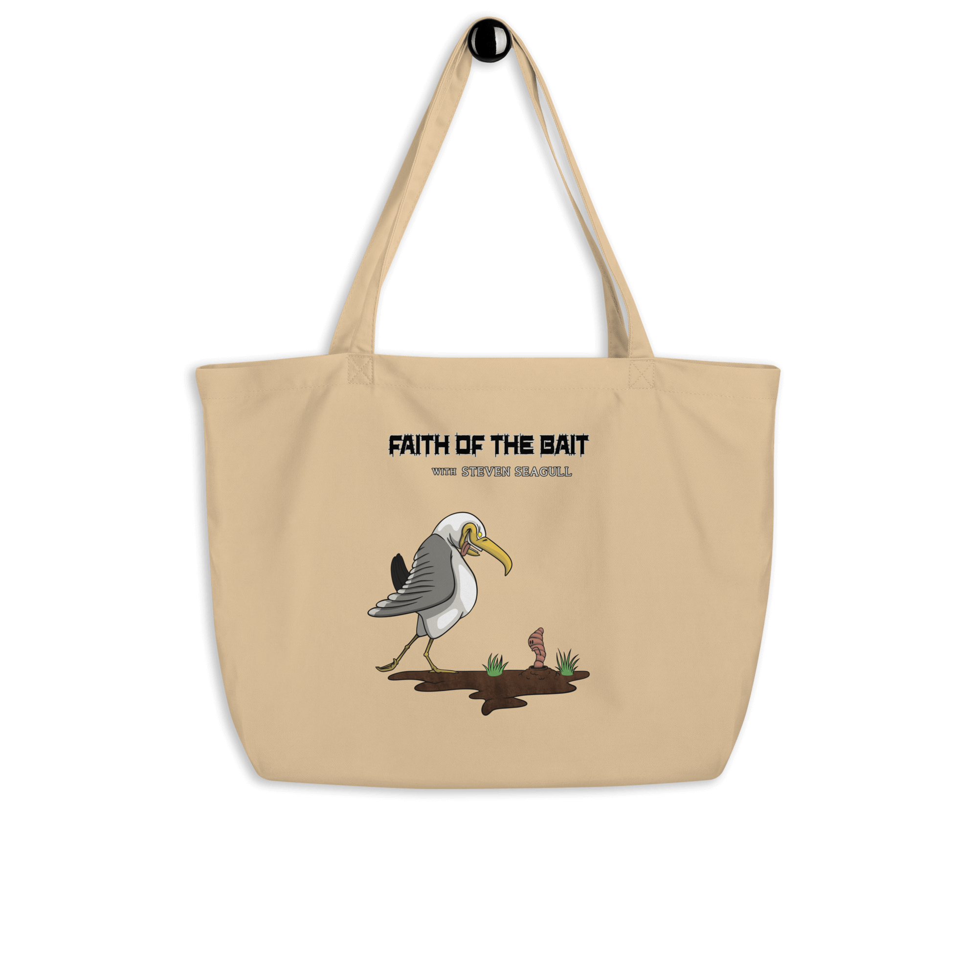 funny cartoon seagull and a maggot on tote bag natural