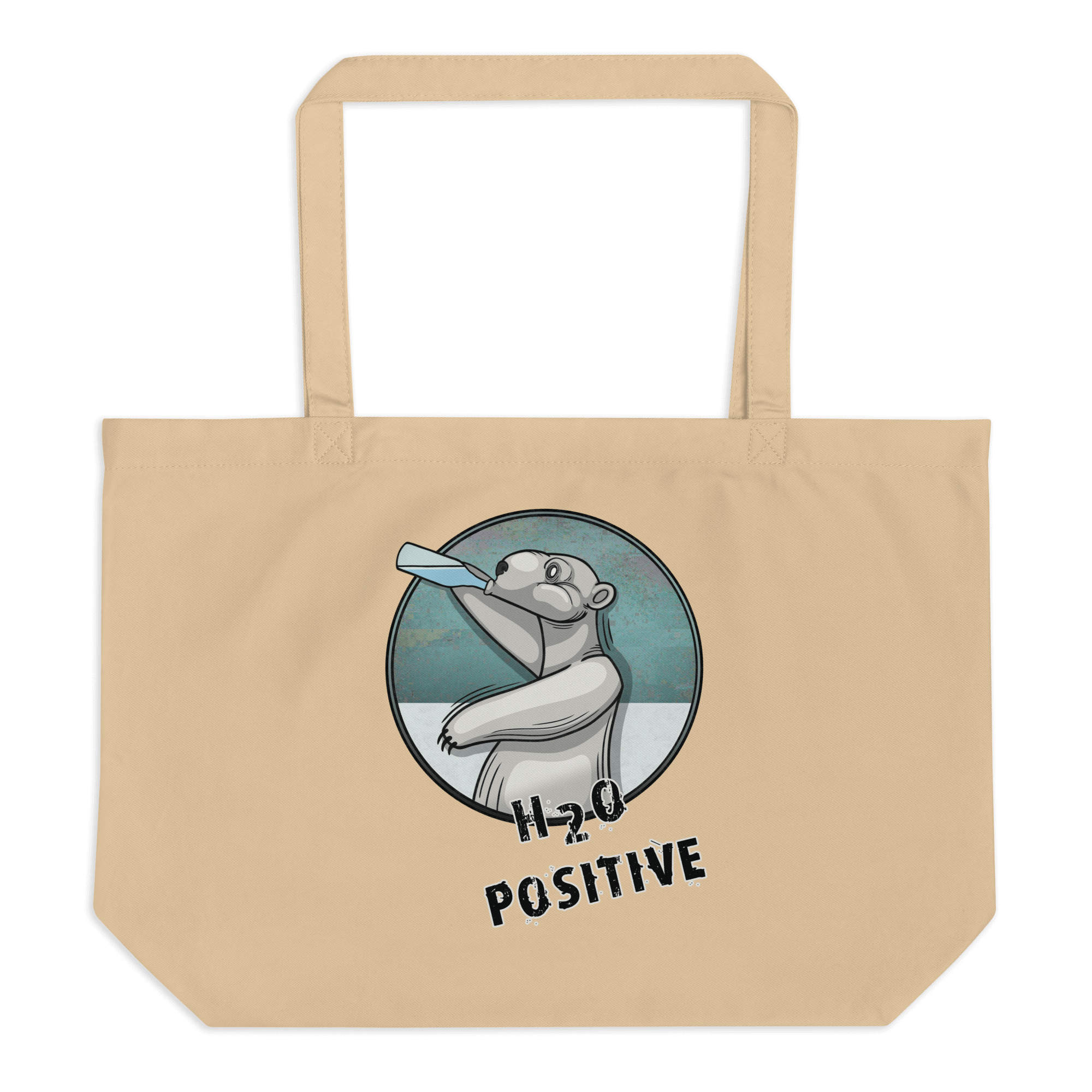 tote bag natural with a cool cartoon polar bear drinking water