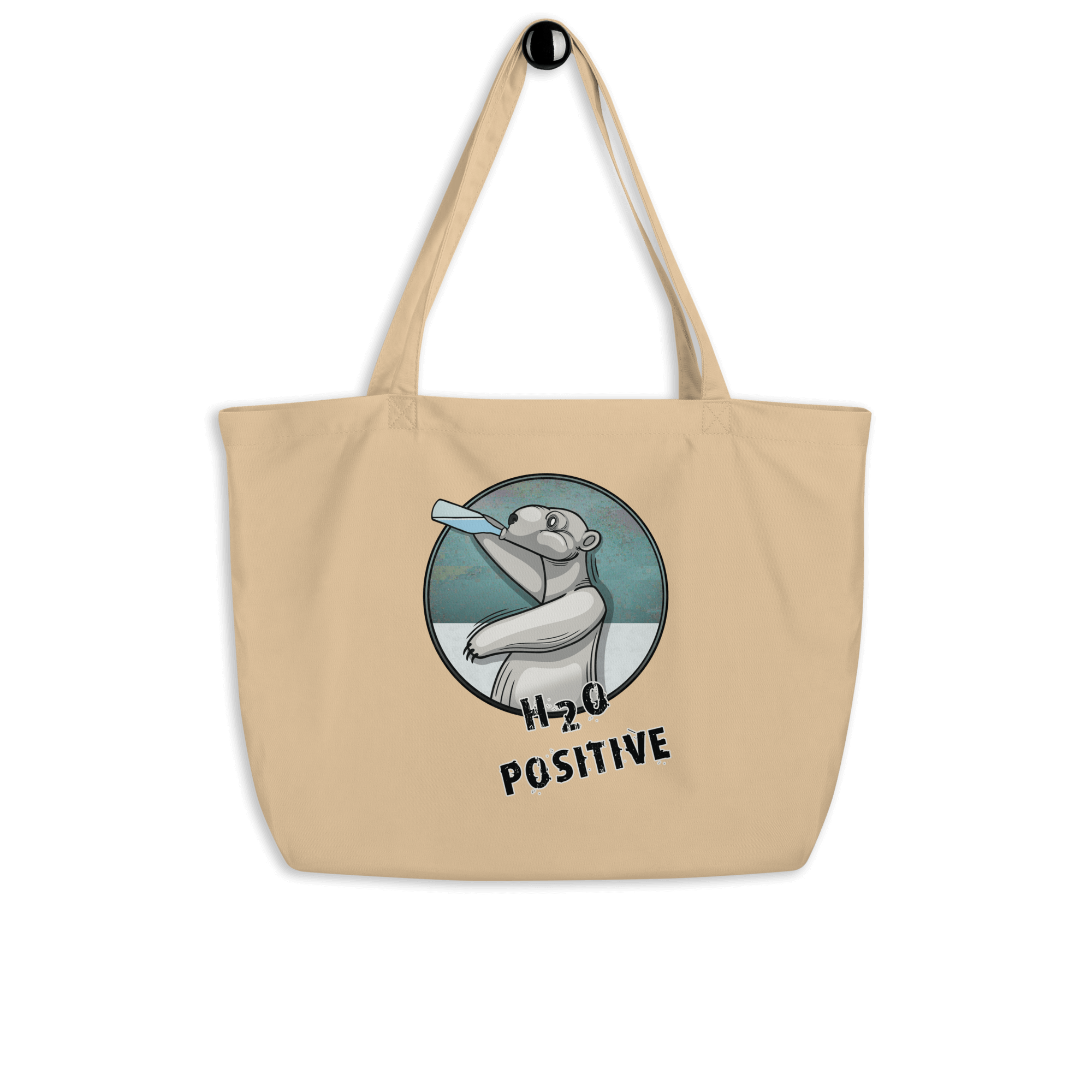 H20 positive polar bear cartoon on tote bag natural