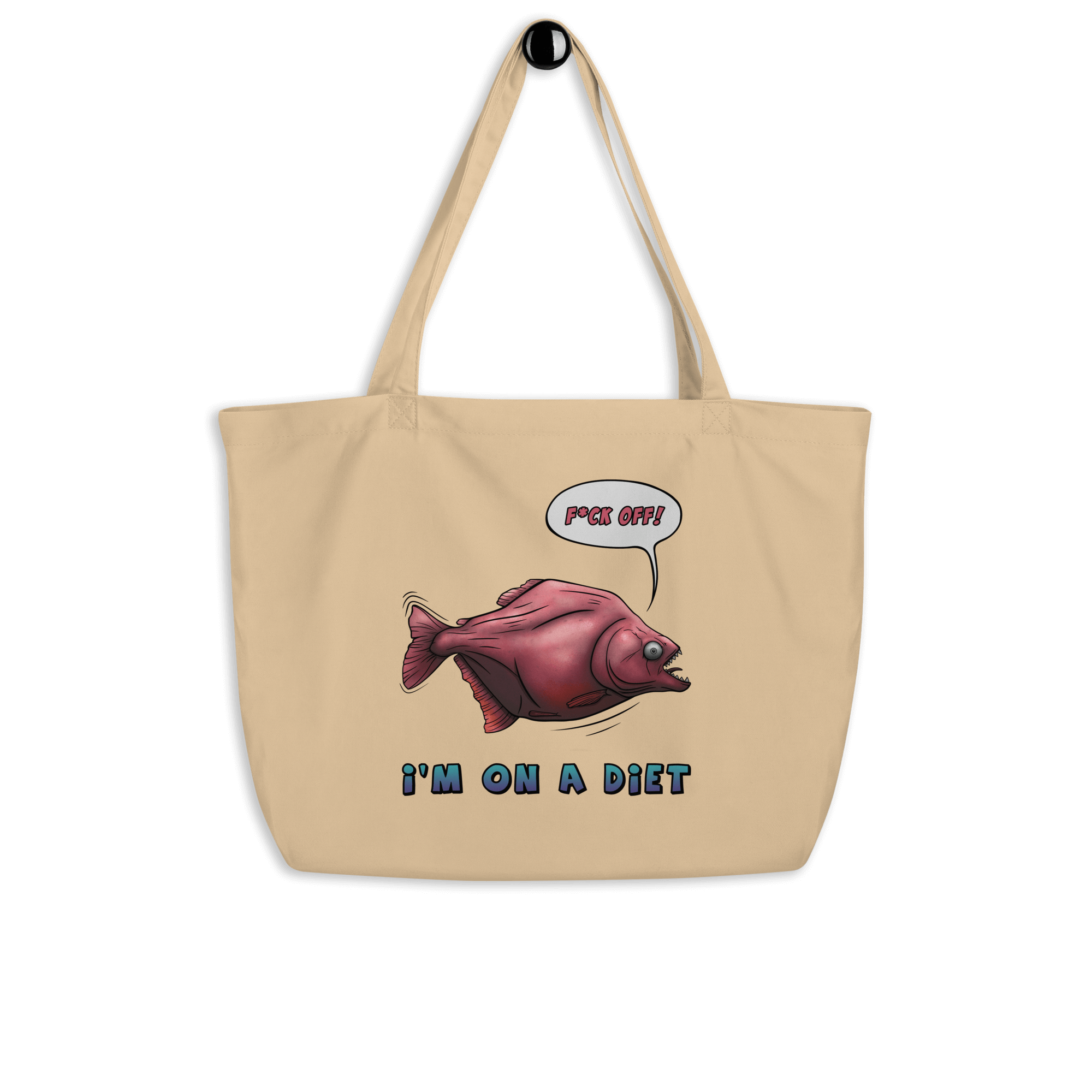 Cool cartoon piranha on tote bag natural