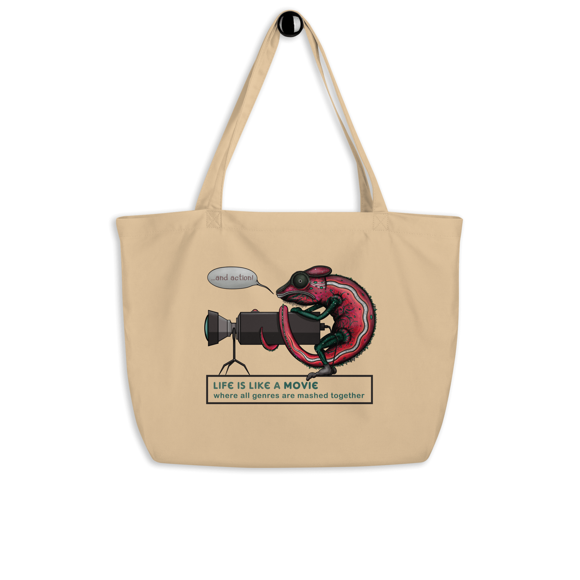 Cute chameleon camera tote bag natural