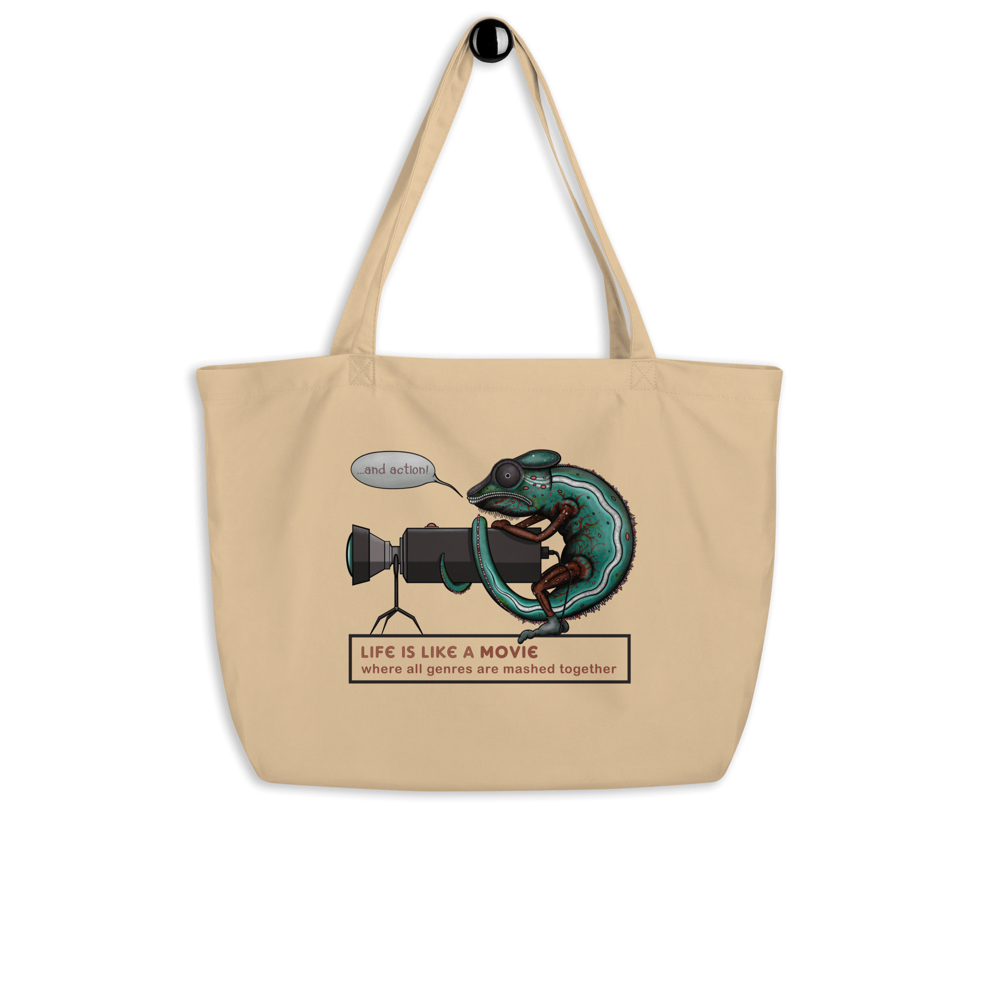 Cute chameleon camera tote bag natural