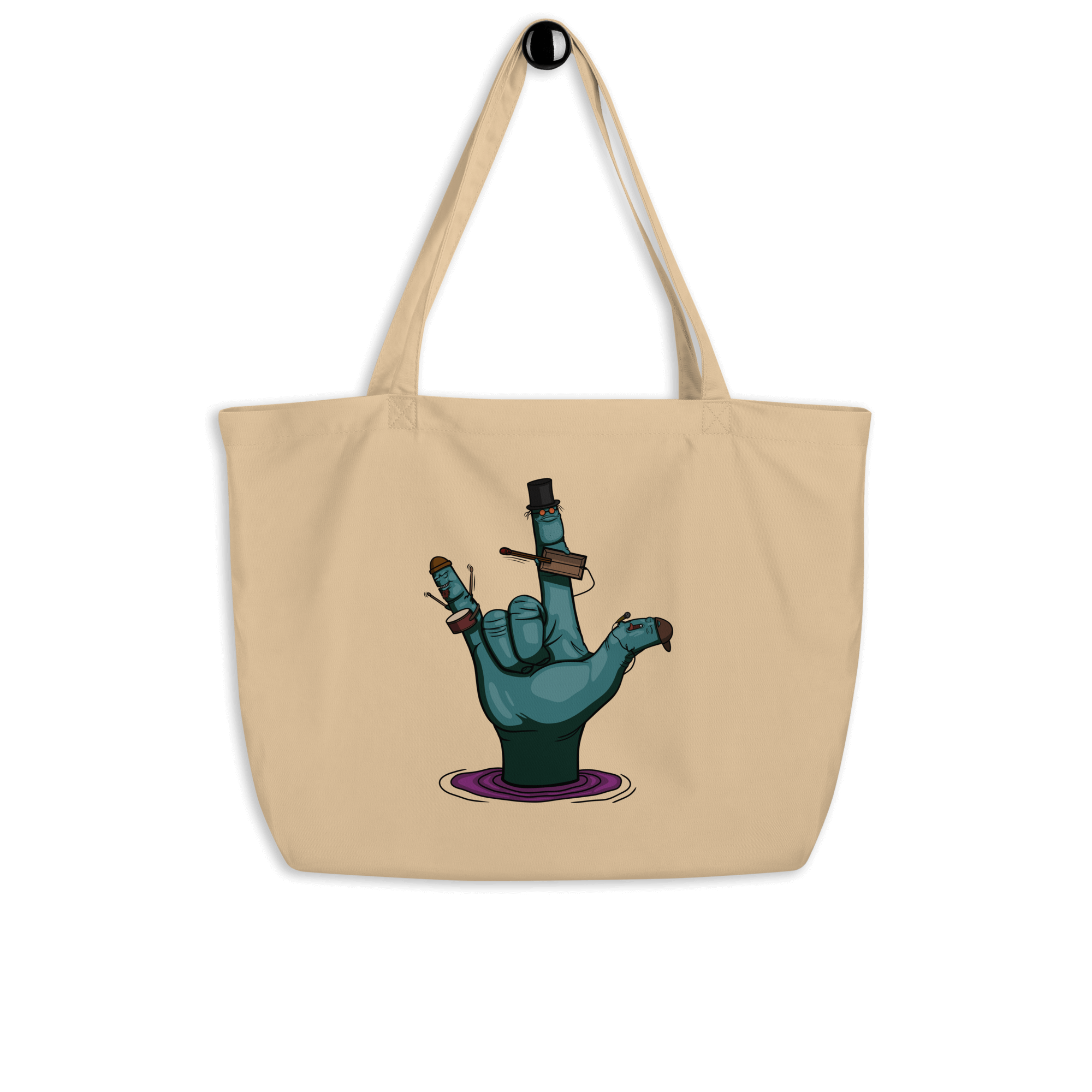 cartoon rock music hand tote bag natural