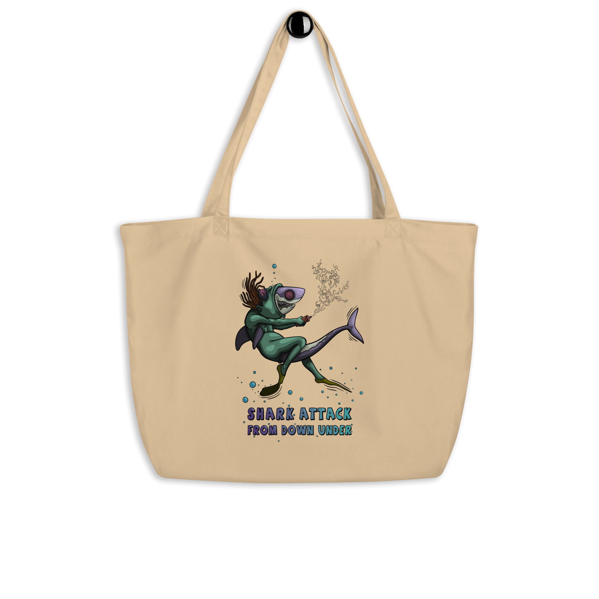 Funny cartoon shark on tote bag natural