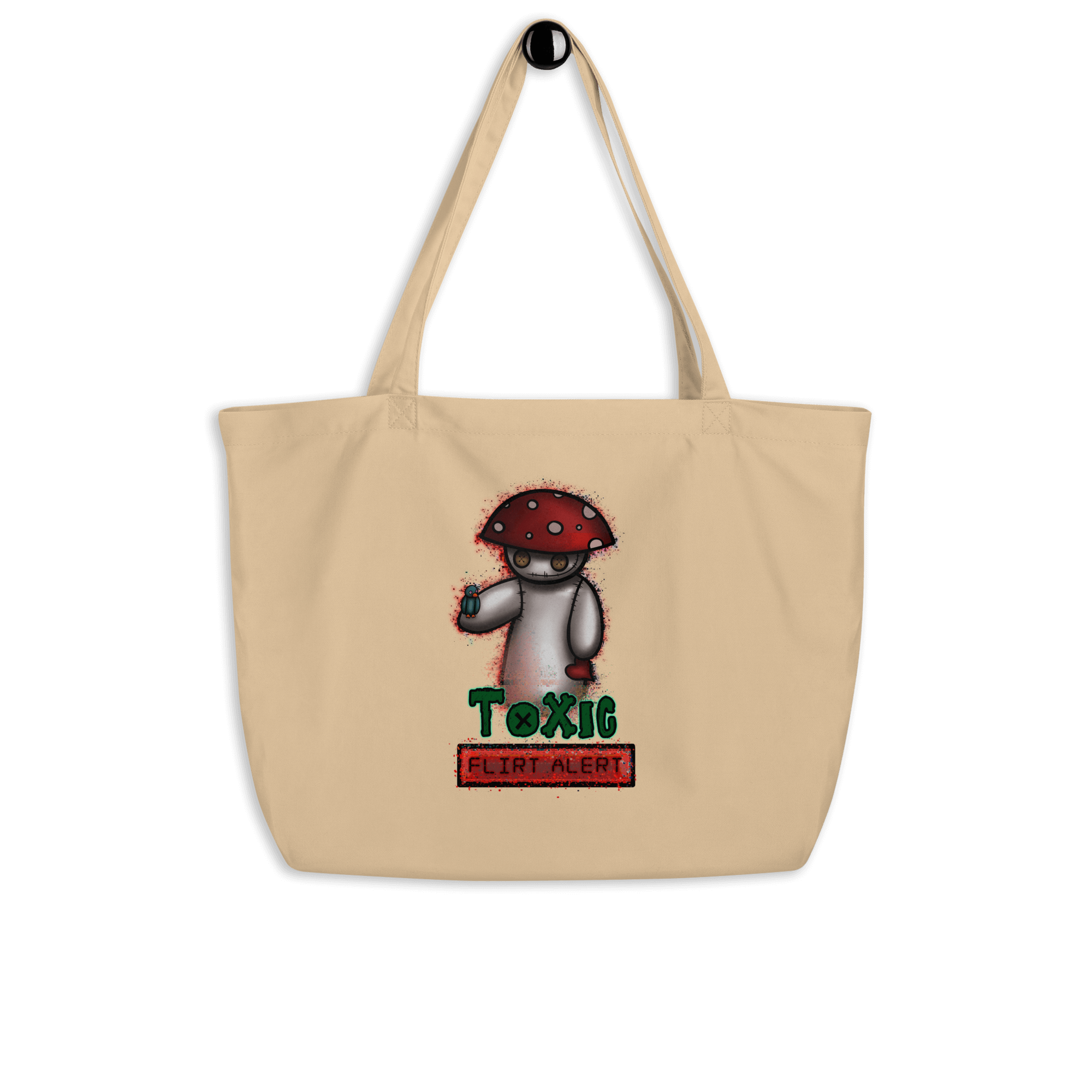 Cartoon poison fly agaric mushroom on natural tote bag