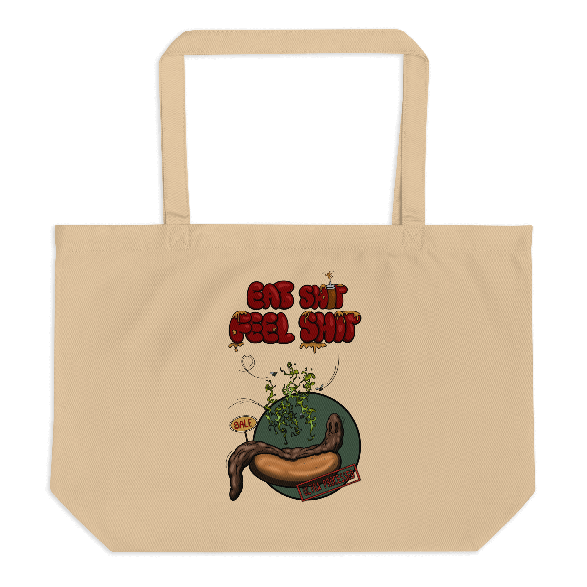 tote bag natural with funny cartoon hot dog