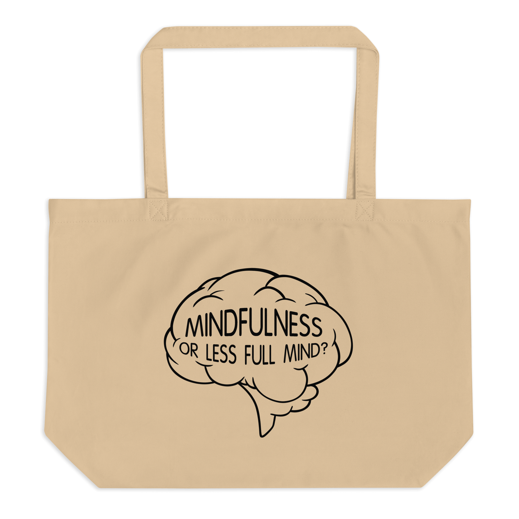 natural tote bag with cartoon brain and mindfulness