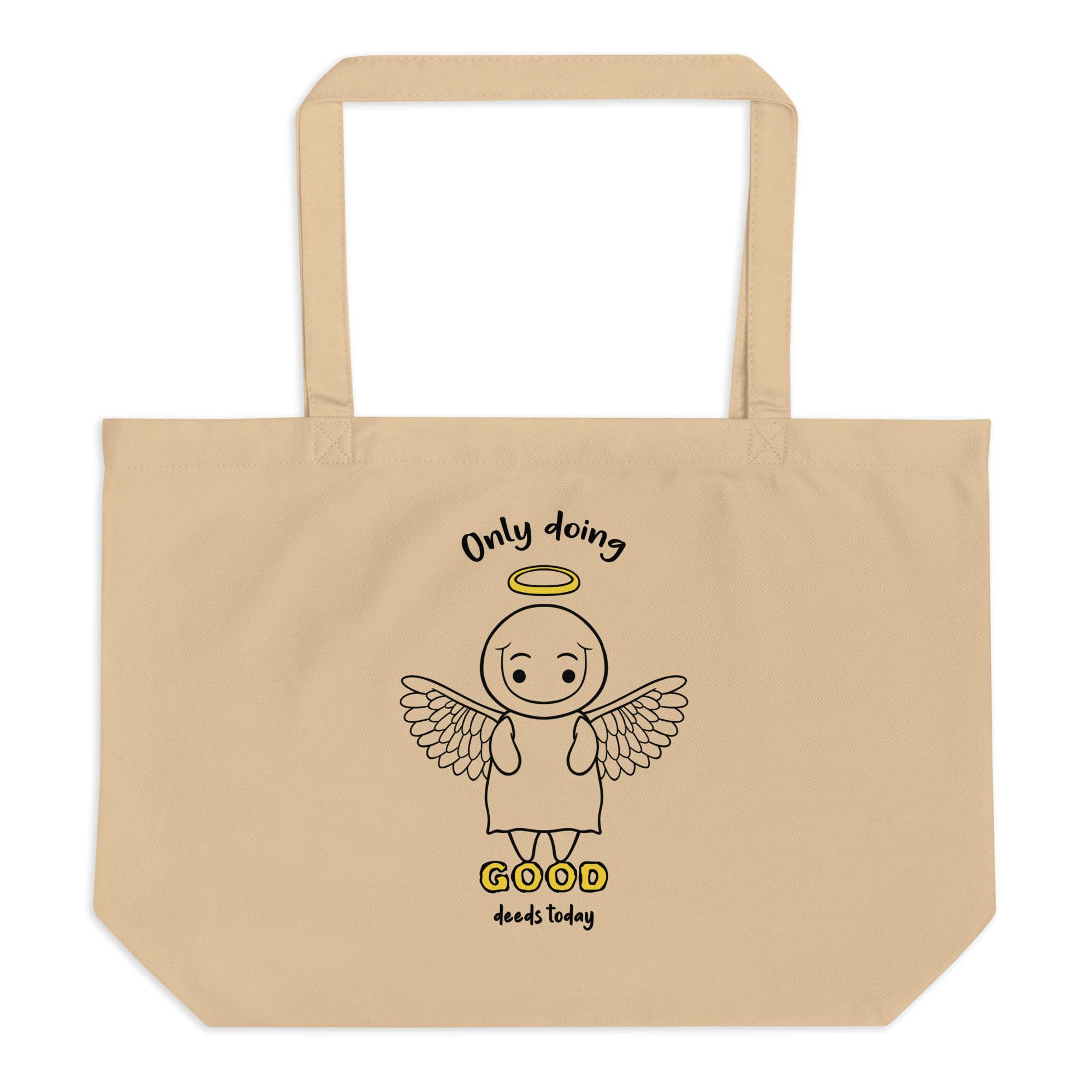 only doing good deeds cartoon on tote bag natural