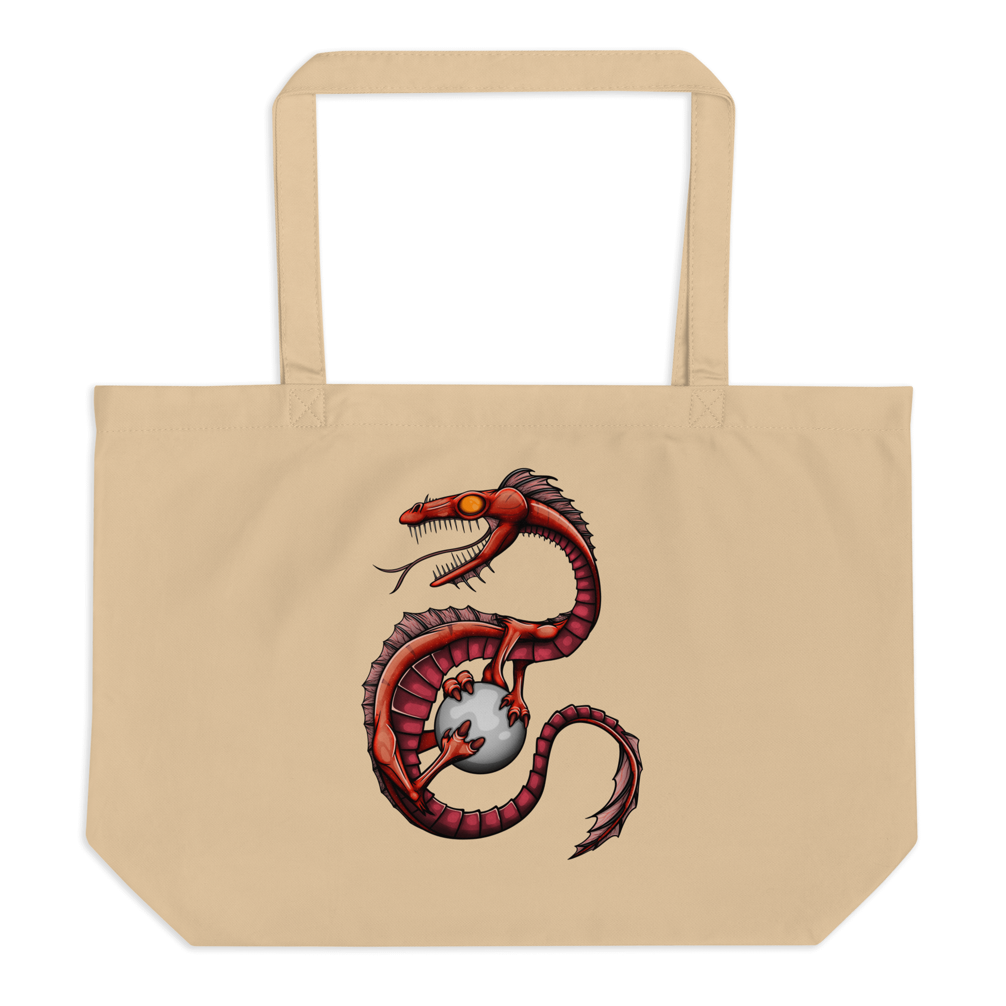 epic dragon design on natural tote bag