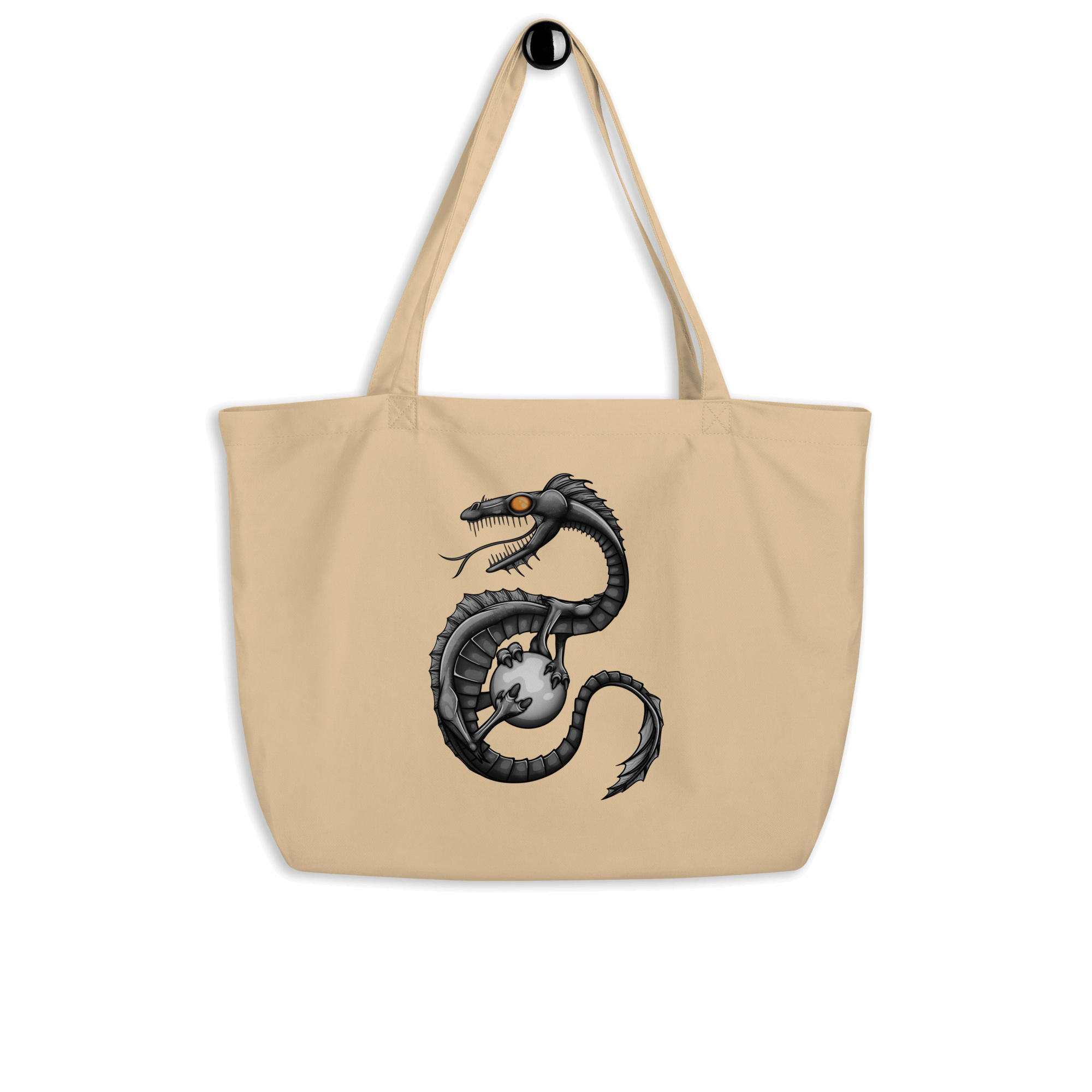 natural tote bag with cool grey cartoon dragon