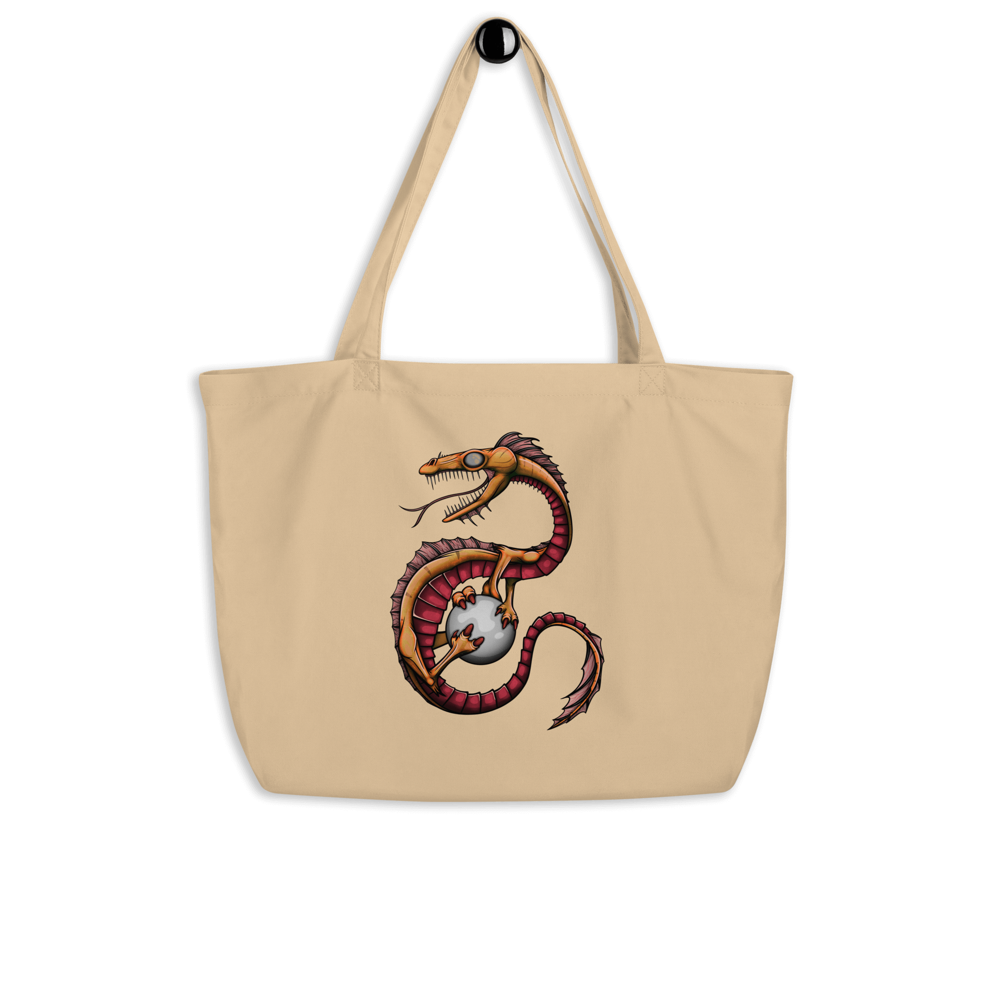 natural tote bag with cool yellow cartoon dragon