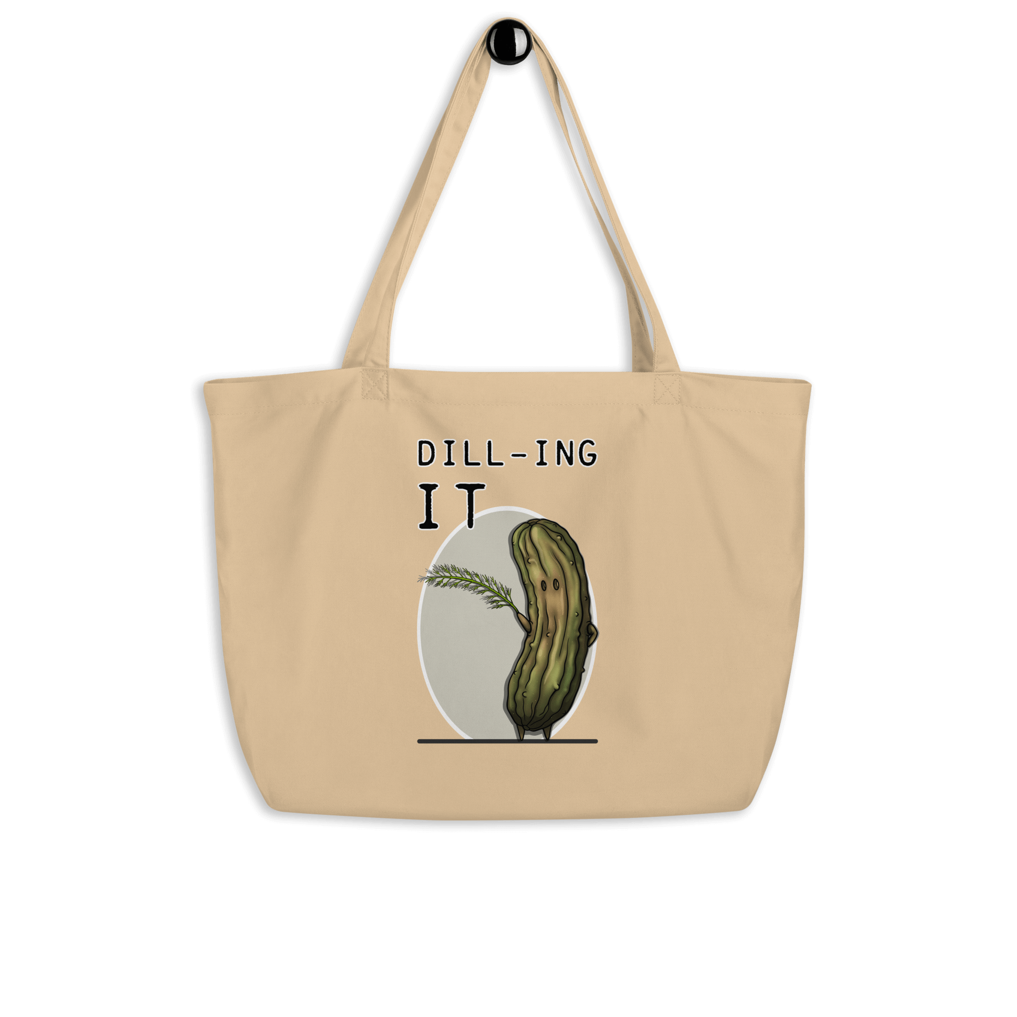 cool cartoon pickle with dill on tote bag natural