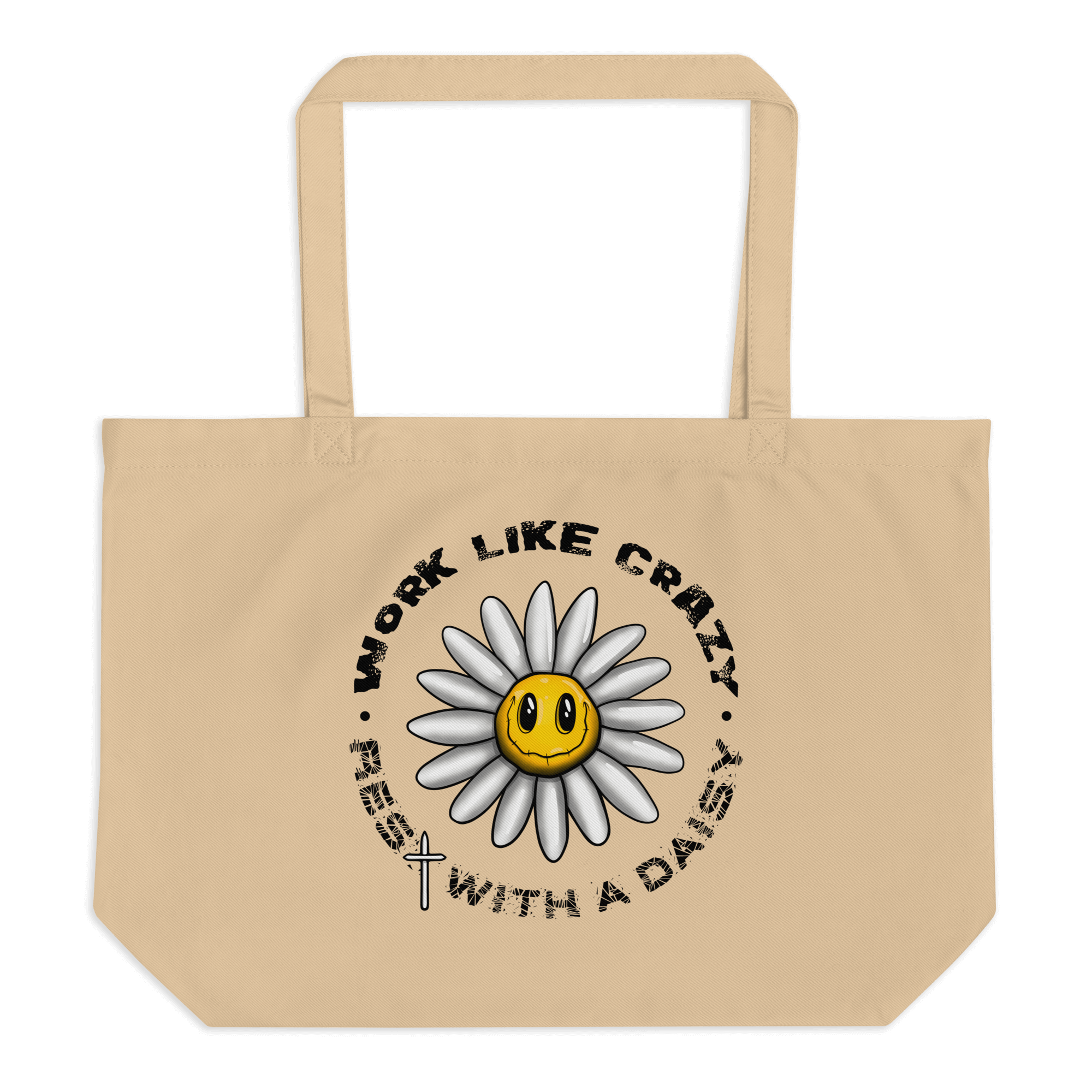 funny cartoon daisy drawing on natural tote bag