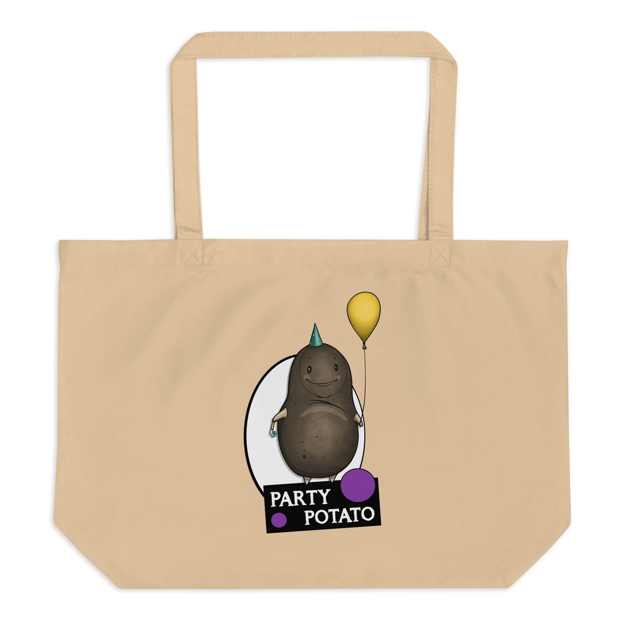 natural tote bag with cute party potato drawing