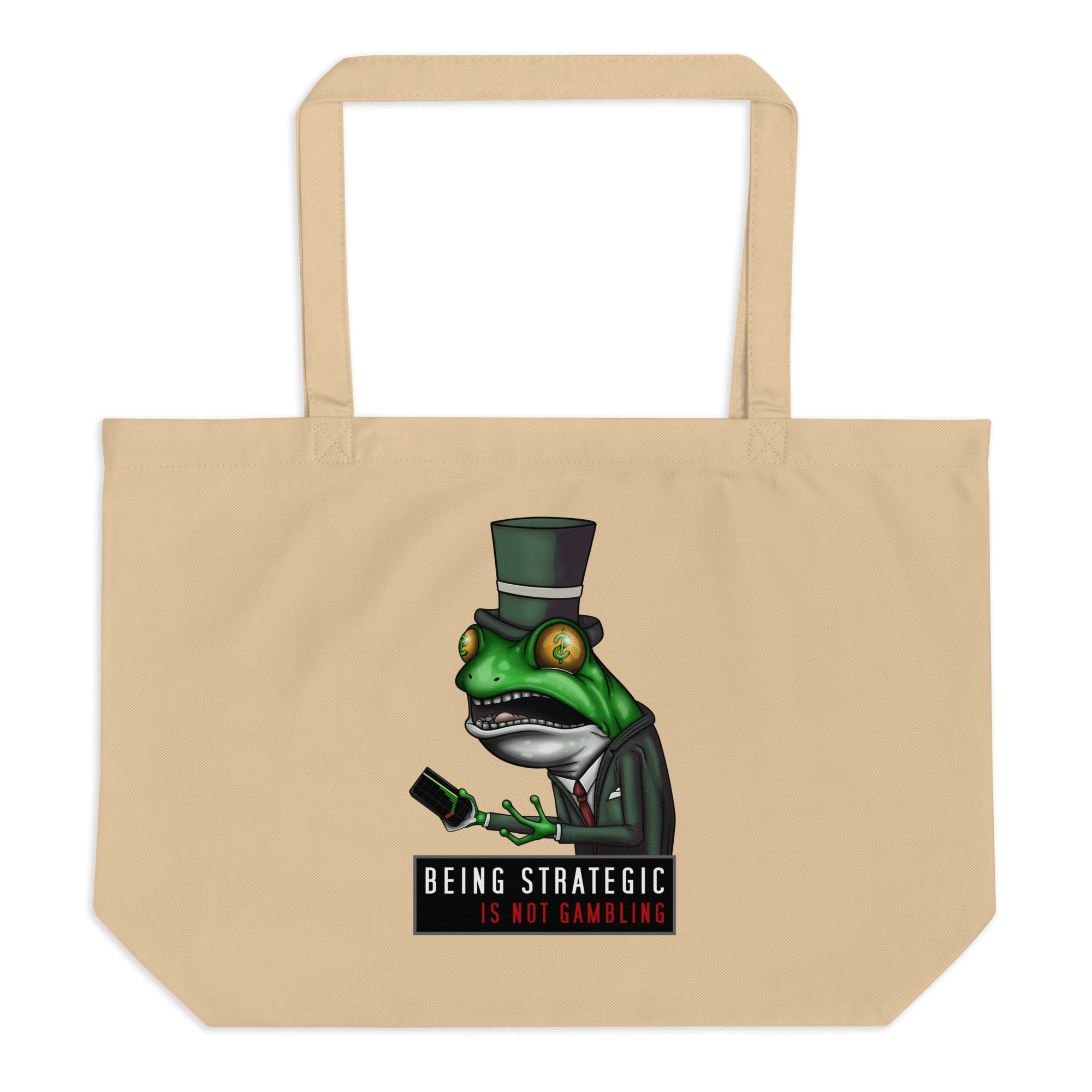 cartoon investor frog drawing on tote bag natural