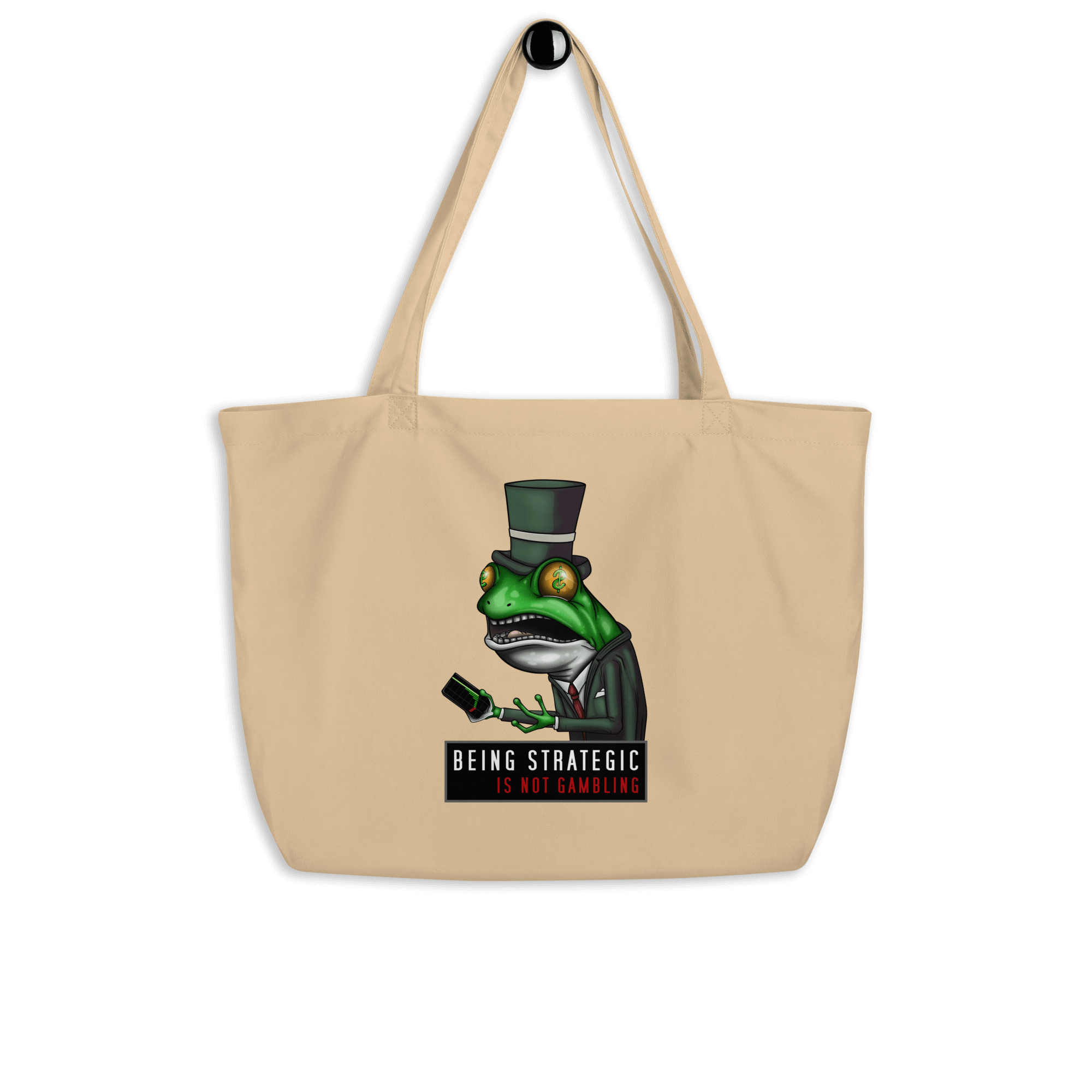 natural tote bag with cool dapper frog cartoon drawing