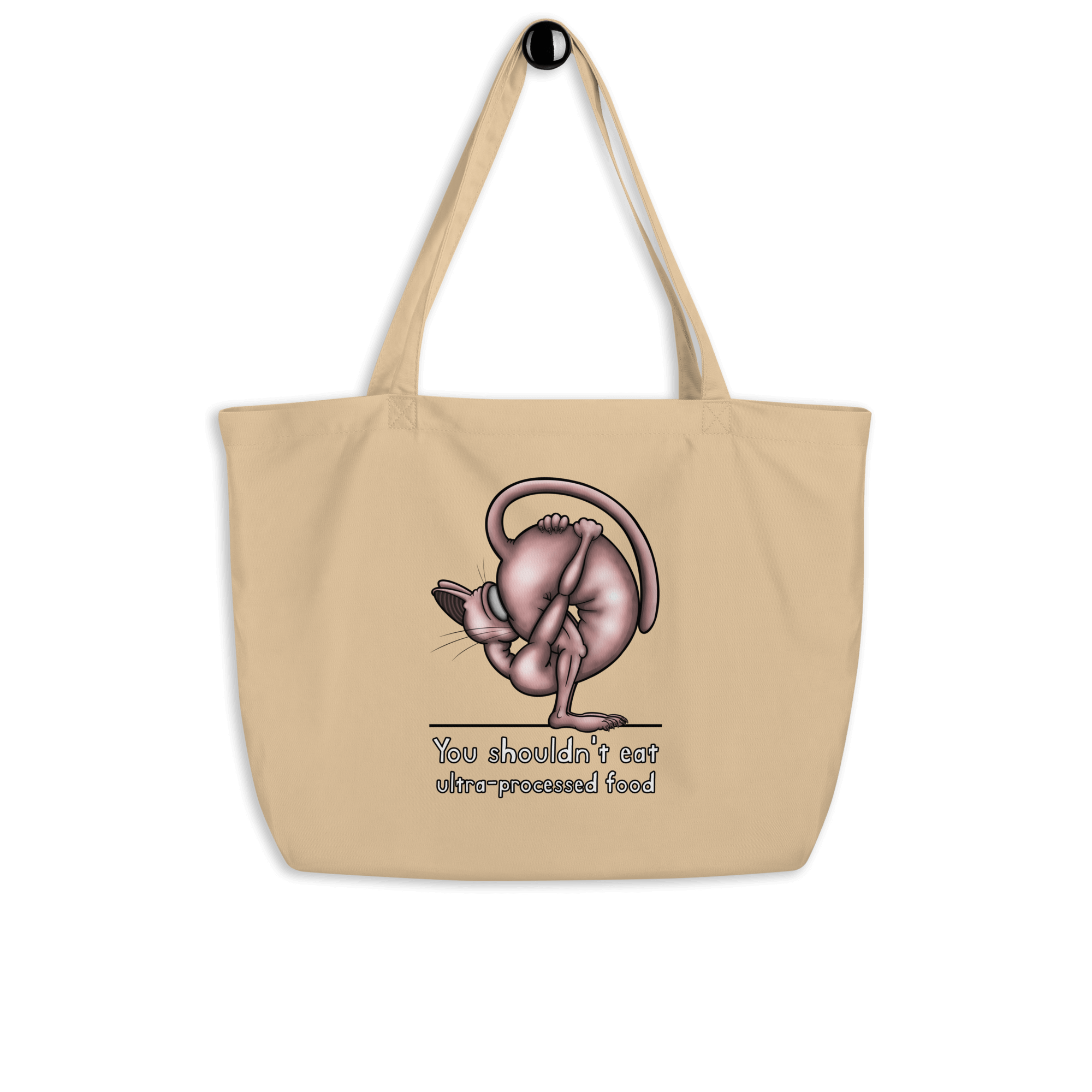 funny cartoon cat drawing on tote bag natural